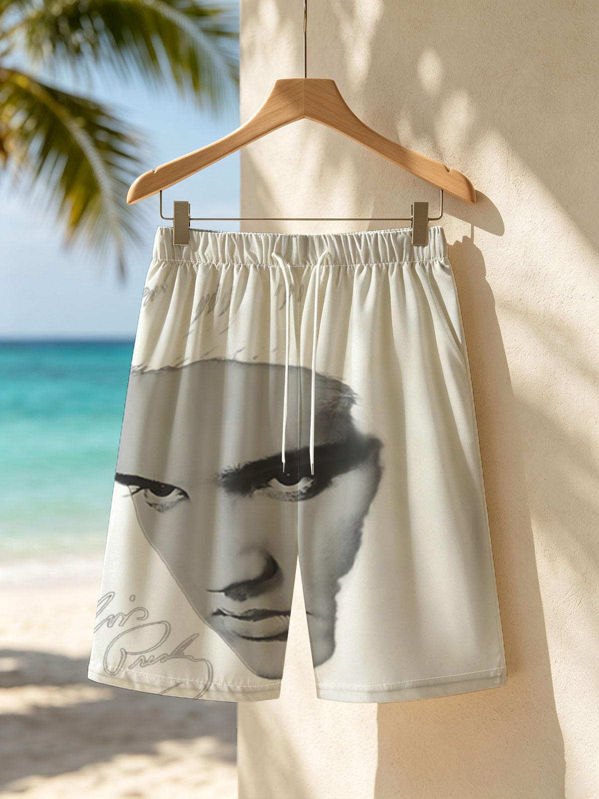 Elvis Presley Portrait in Black and White -  Beach shorts