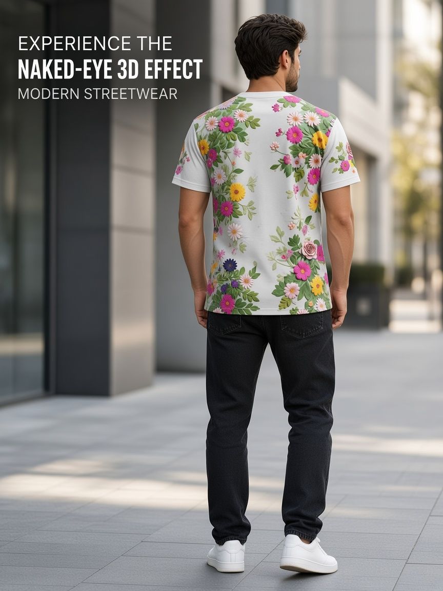 Japanese Floral Torii Gate 3D Optical Illusion Graphic Tee Breathable Athletic Mesh T-Shirt Casual Sports Wear