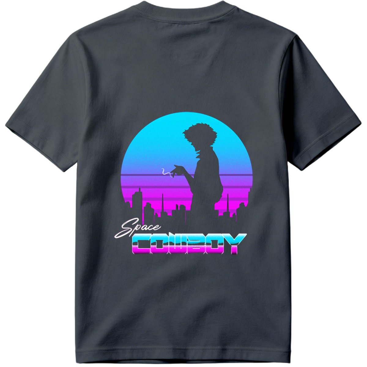 Space Cowboy - Silhouette of a Man Against a Neon Cityscape - Tee