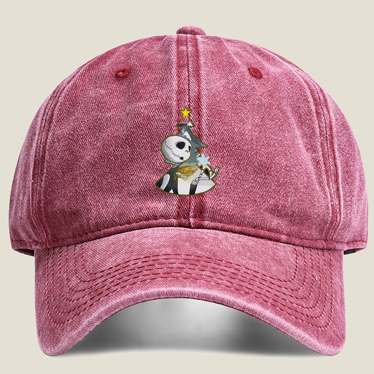 Jack Skellington Christmas Tree - Washed Denim - Baseball Cap