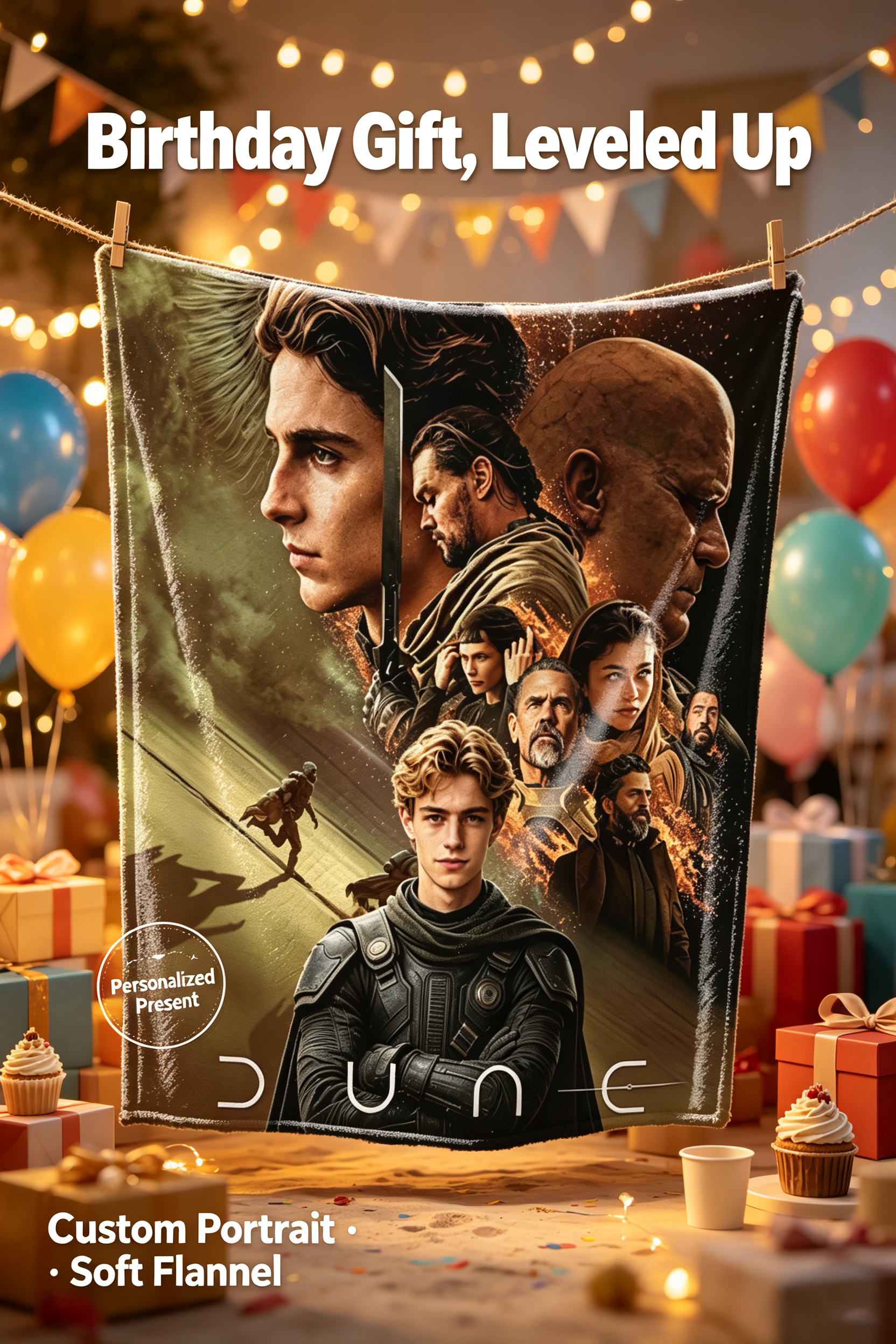 Custom Face Blanket Dune Movie Characters Flannel Blanket Perfect for Fans of Sci-Fi Films Cozy Bedding Gift for Men Women and Teens