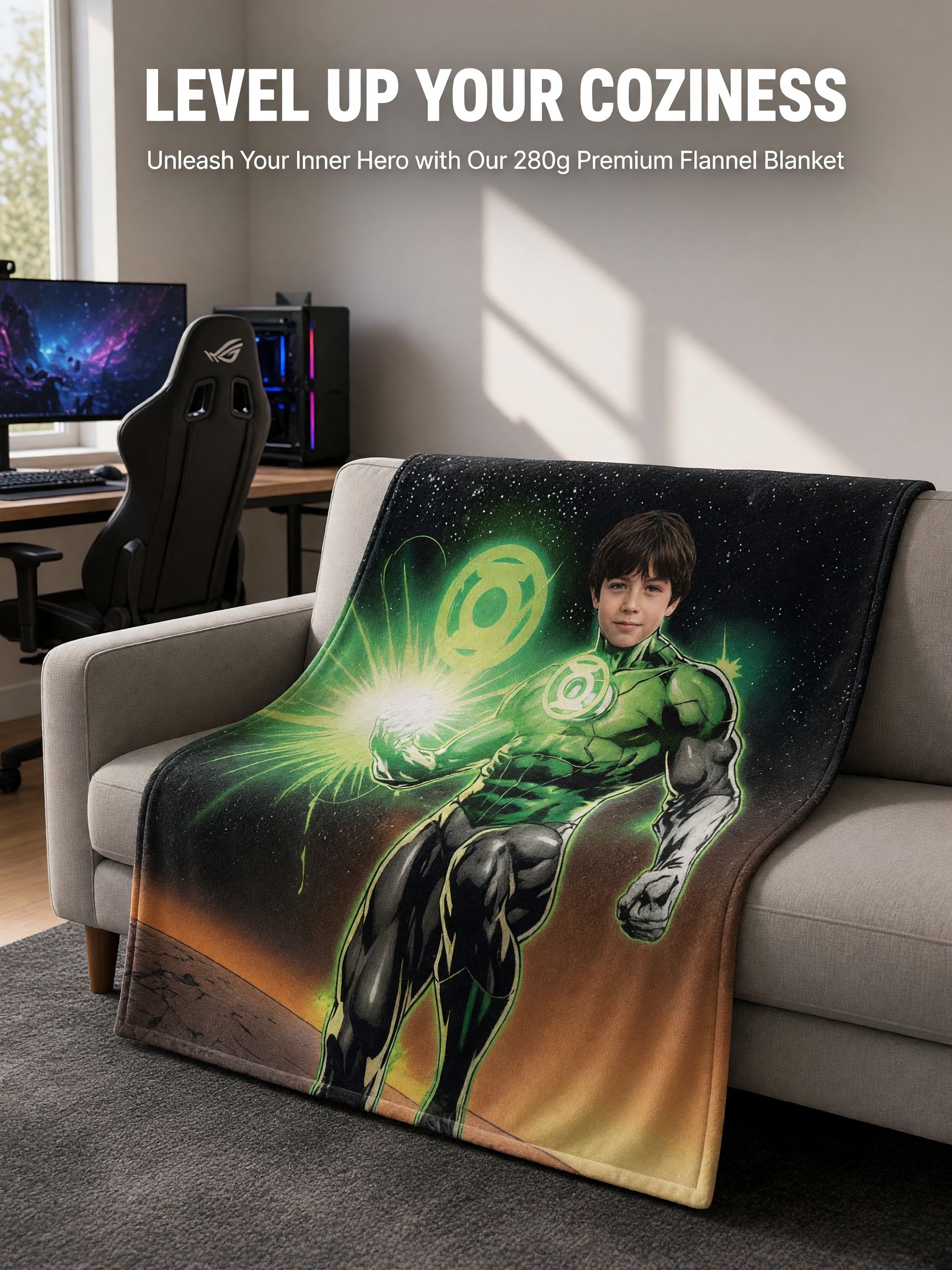 Custom Face Superhero Flannel Blanket, Personalized Photo Comic Hero Throw, Cozy Plush Bedding Gift for Kids and Adults