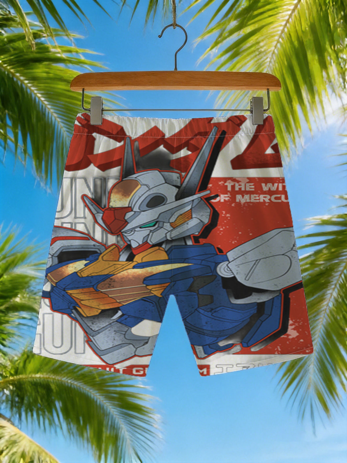 Mobile Suit Gundam: The Witch of Mercury - Aerial -  Beach shorts