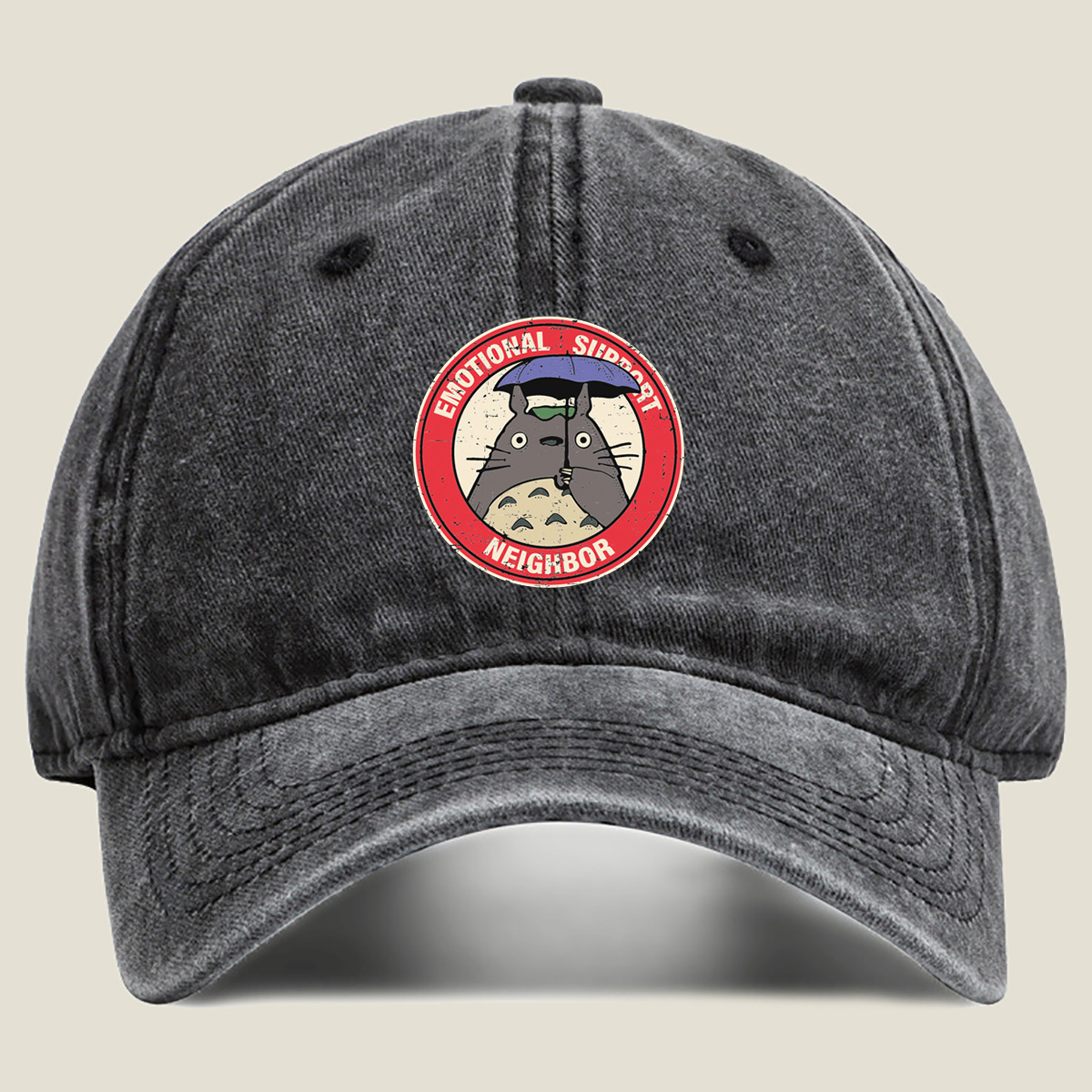 Totoro Emotional Support Neighbor - Washed Denim - Baseball Cap