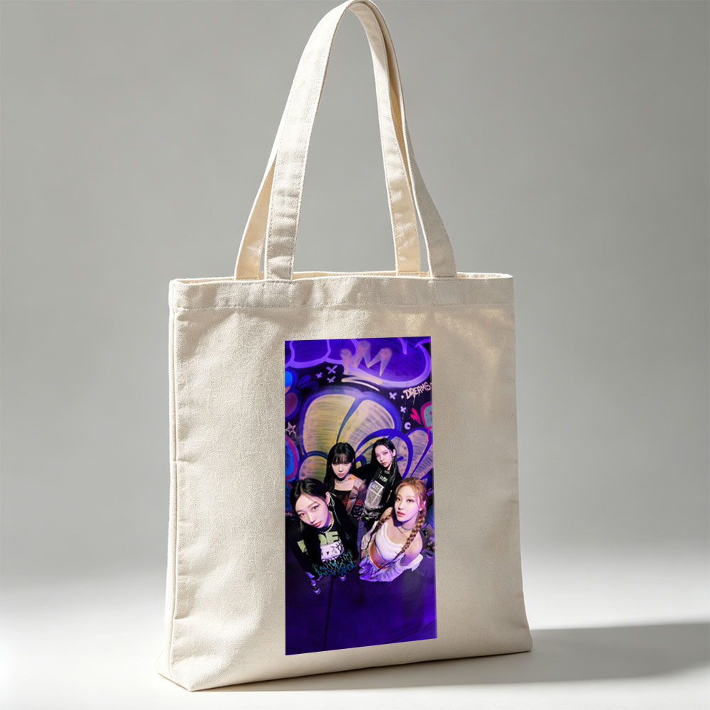Aespa Members Pose in Vibrant Graffiti Room with Purple Lighting and Bold Streetwear Styles - Canvas tote bags