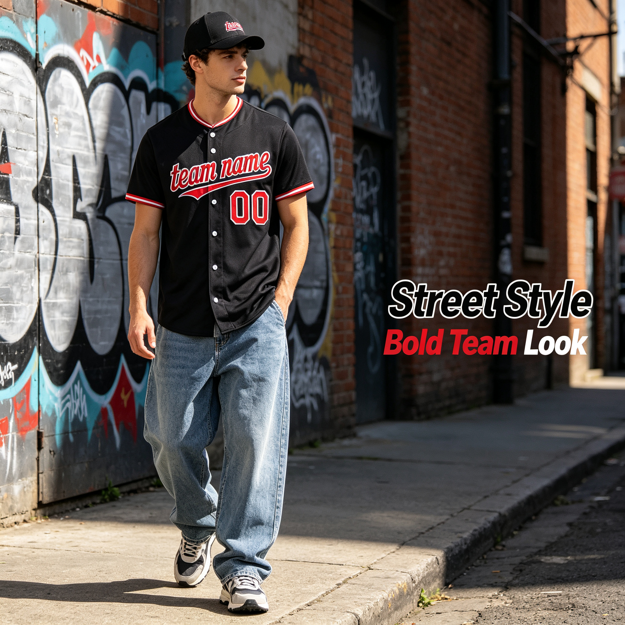 Custom Printed Cleveland Letter C Style Baseball Jersey Navy Blue Red Trim Button Down Shirt for Men and Women