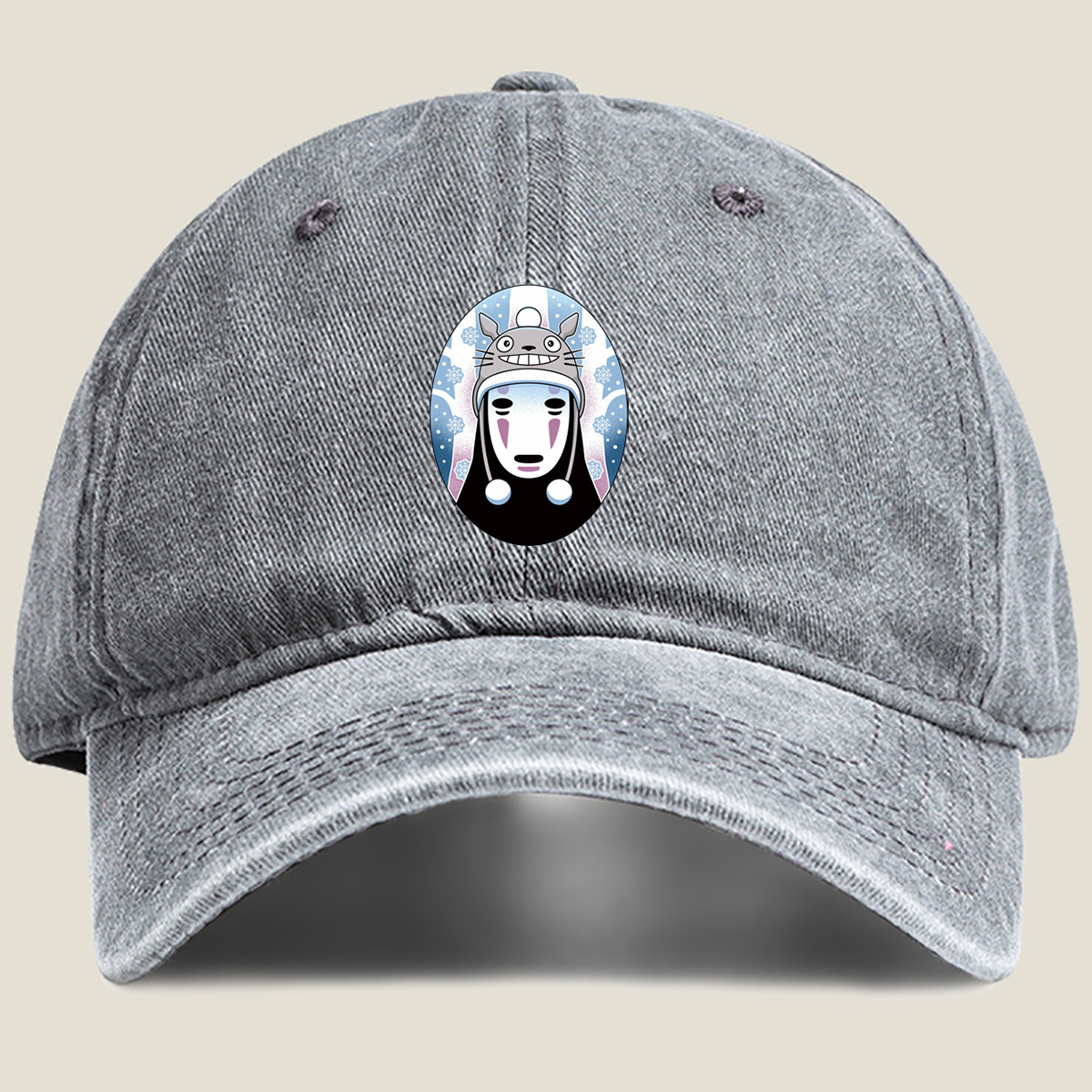 Totoro and No-Face Winter Fusion - Washed Denim - Baseball Cap