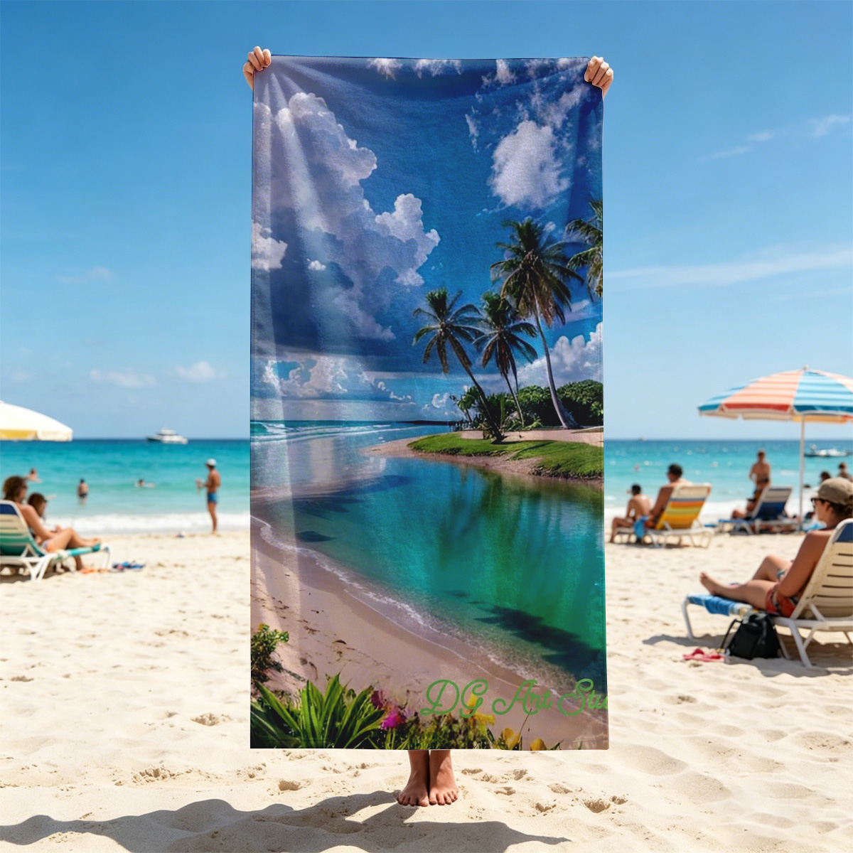 Tropical Beach with Palm Trees and Crystal Clear Water - Beach towels