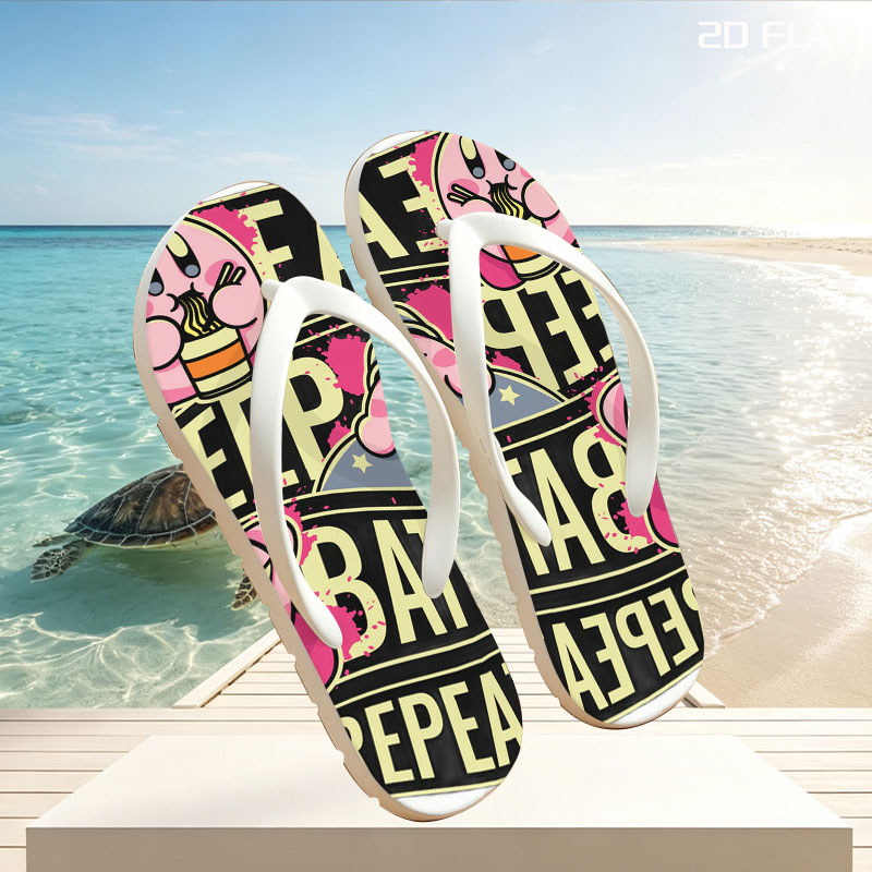 Kirby Eat Sleep Battle Repeat - Pink Star Warrior Adventure -  flip-flops