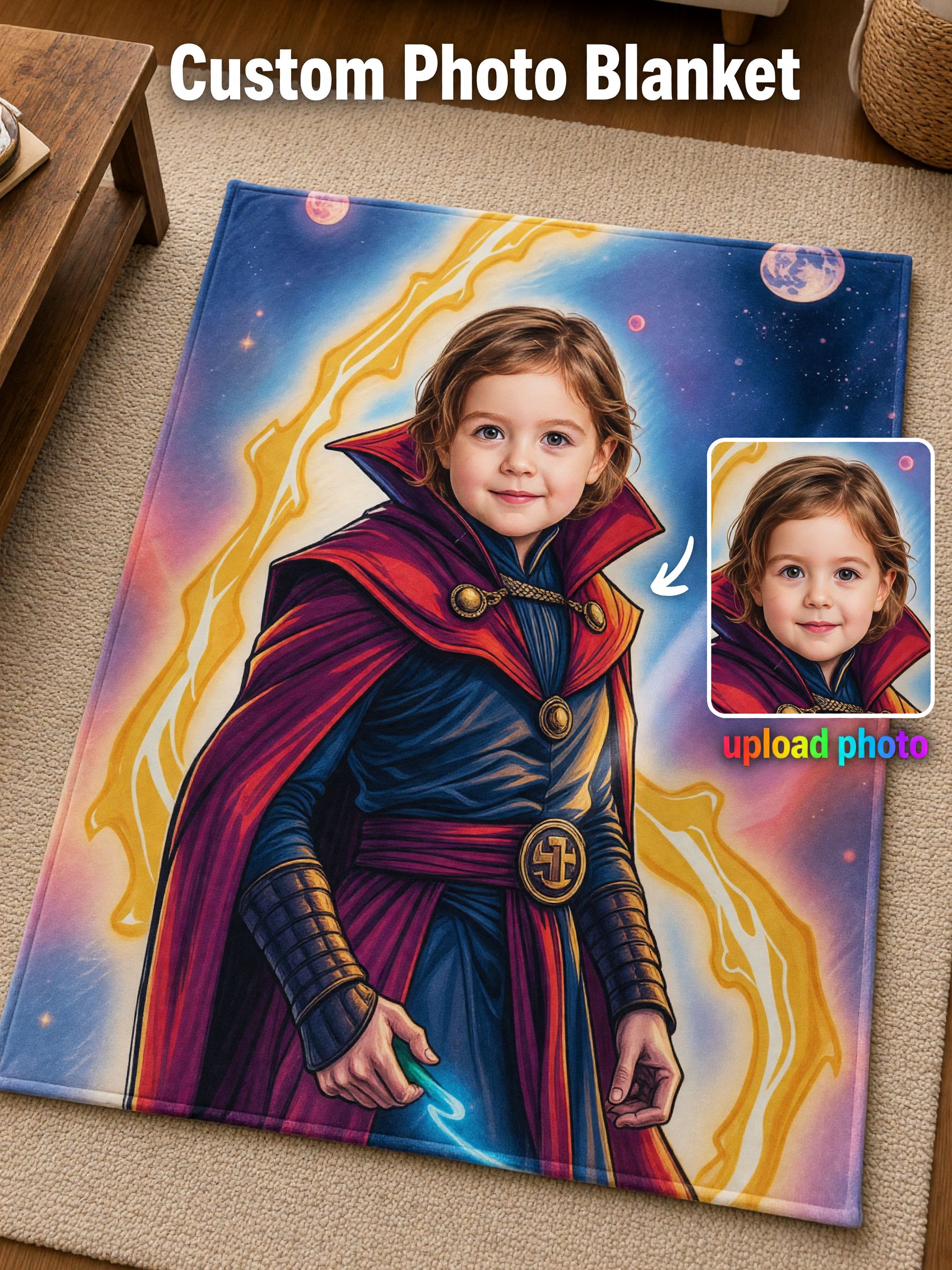 Custom Face Photo Blanket Personalized Superhero Cosmic Art Ultra Soft Flannel Fleece Throw Ideal Cozy Keepsake Gift