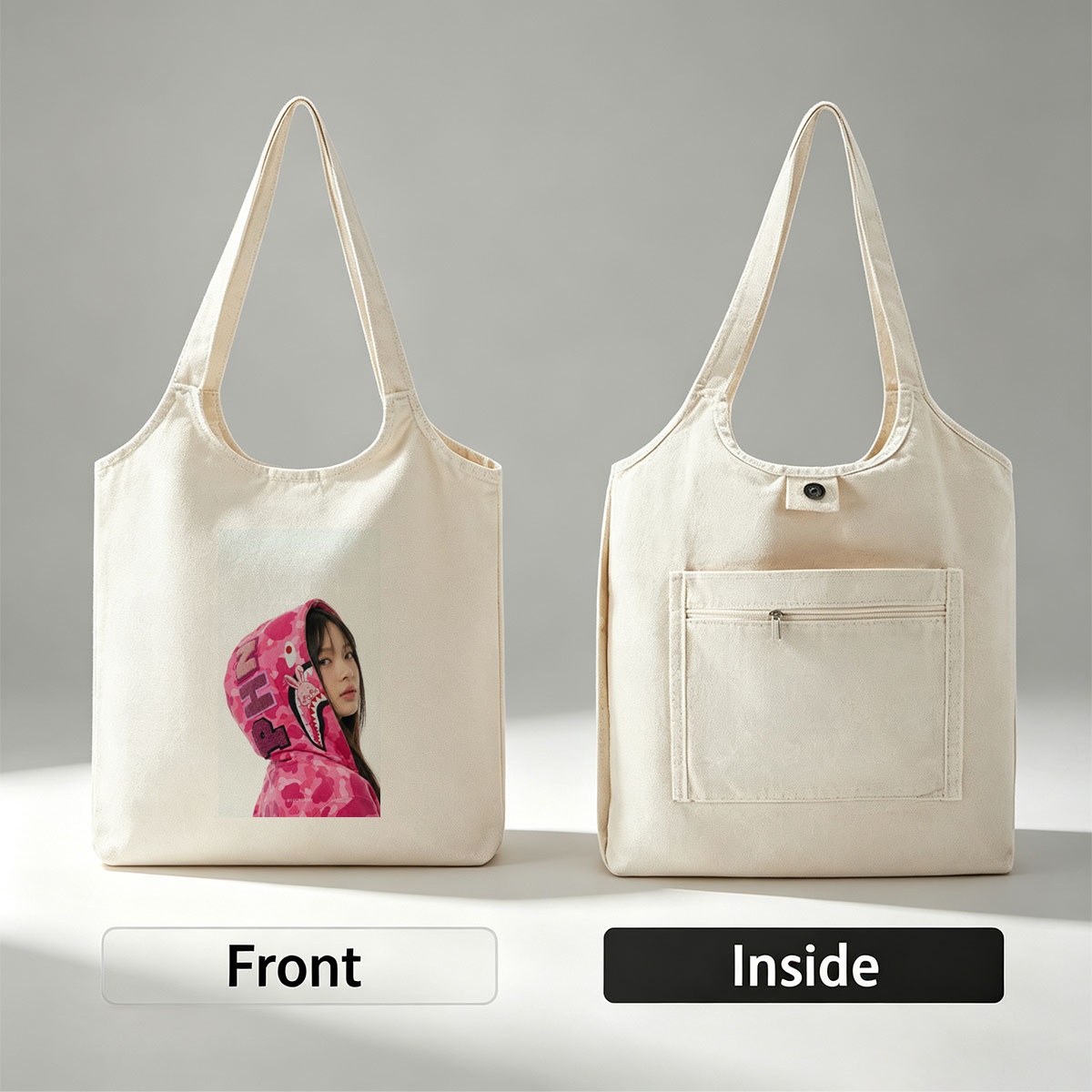 Lisa Blackpink Pink Camo Hoodie Fashion Portrait - Canvas shoulder bags/