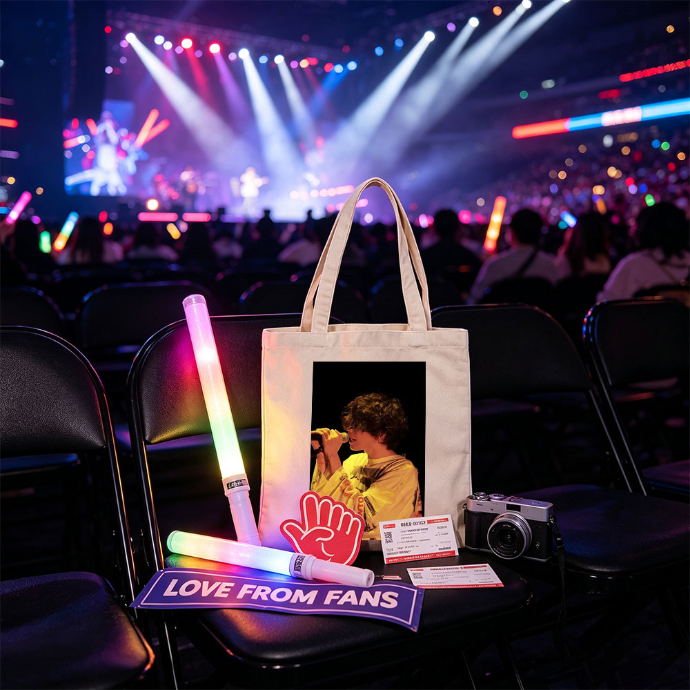 Harry Styles Singing on Stage in a Yellow Outfit with Microphone - Canvas tote bags