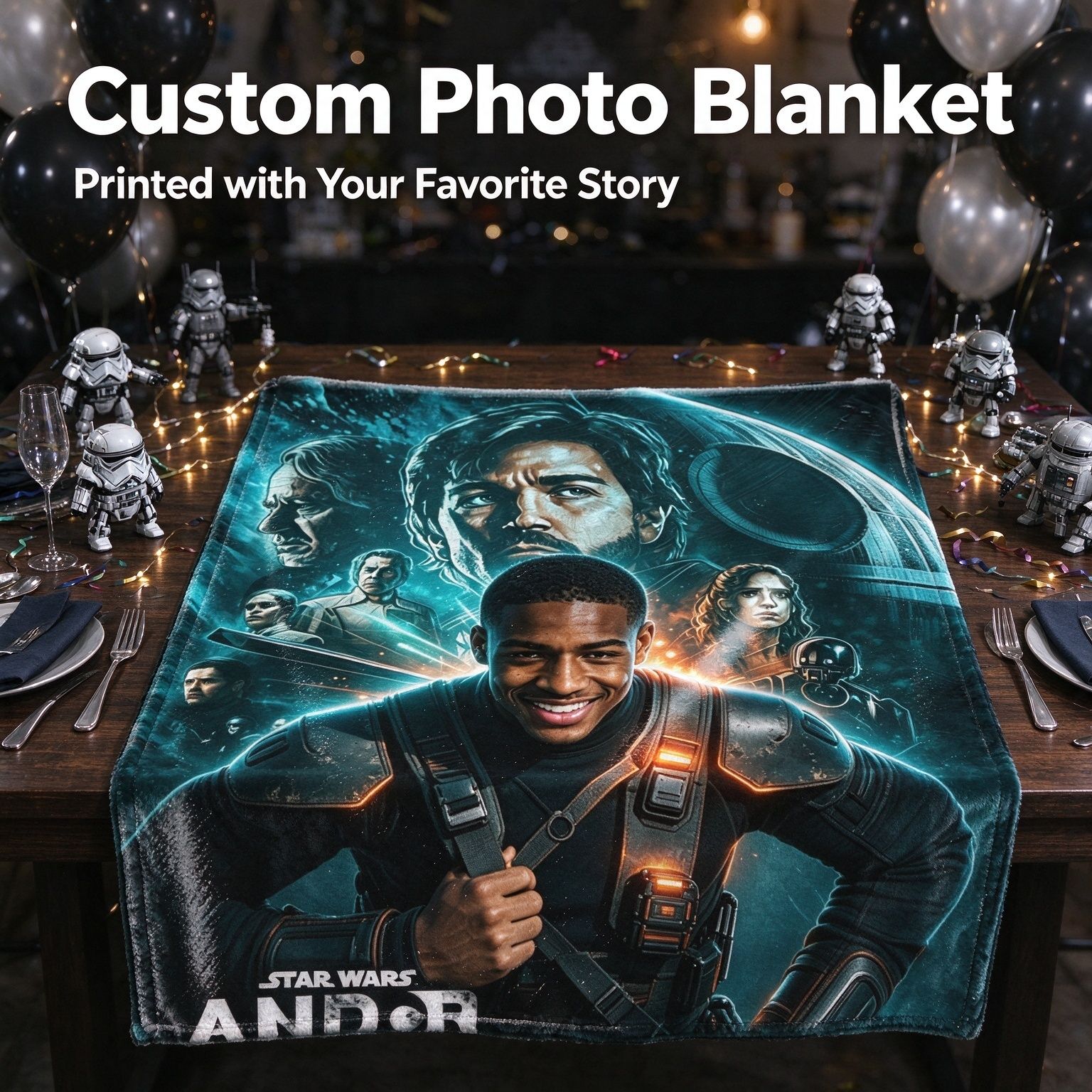Custom Photo Face Sci-Fi Hero Flannel Blanket Personalized Portrait Anti-Pilling Cozy Throw for Sofa Bed Couch Travel