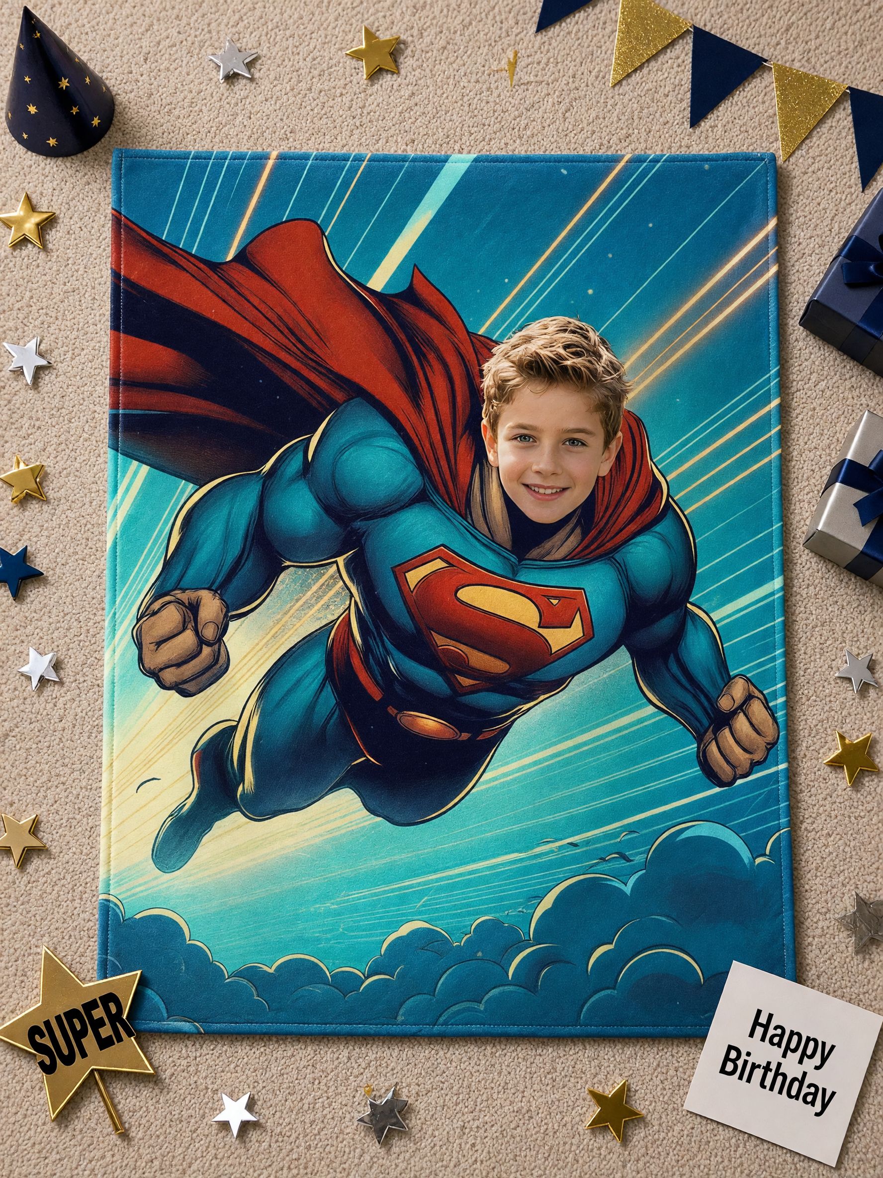 Custom Face Superhero Flannel Blanket Soft Personalized Comic Photo Fleece Throw Bed Couch Cover Cozy Birthday Gift