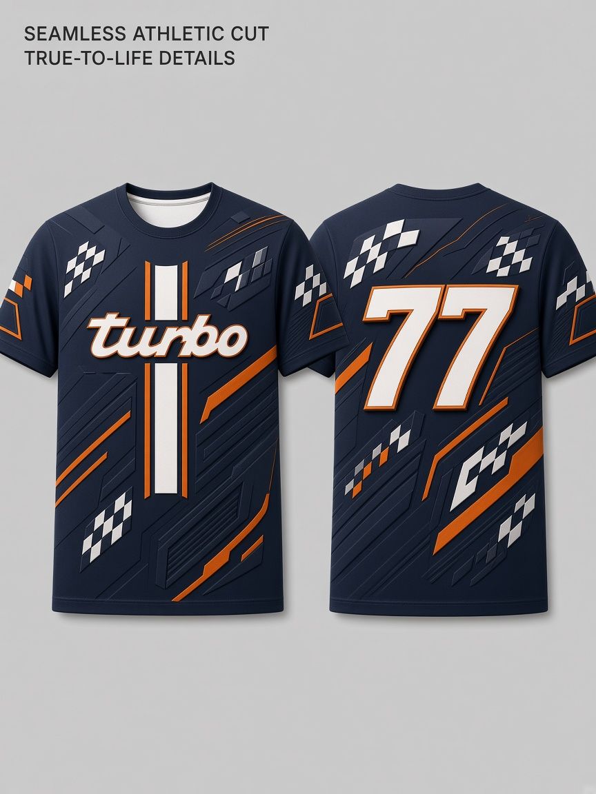 Turbo Racing 77 3D Optical Illusion Graphic Tee Breathable Athletic Mesh T-Shirt for Casual and Sports Wear