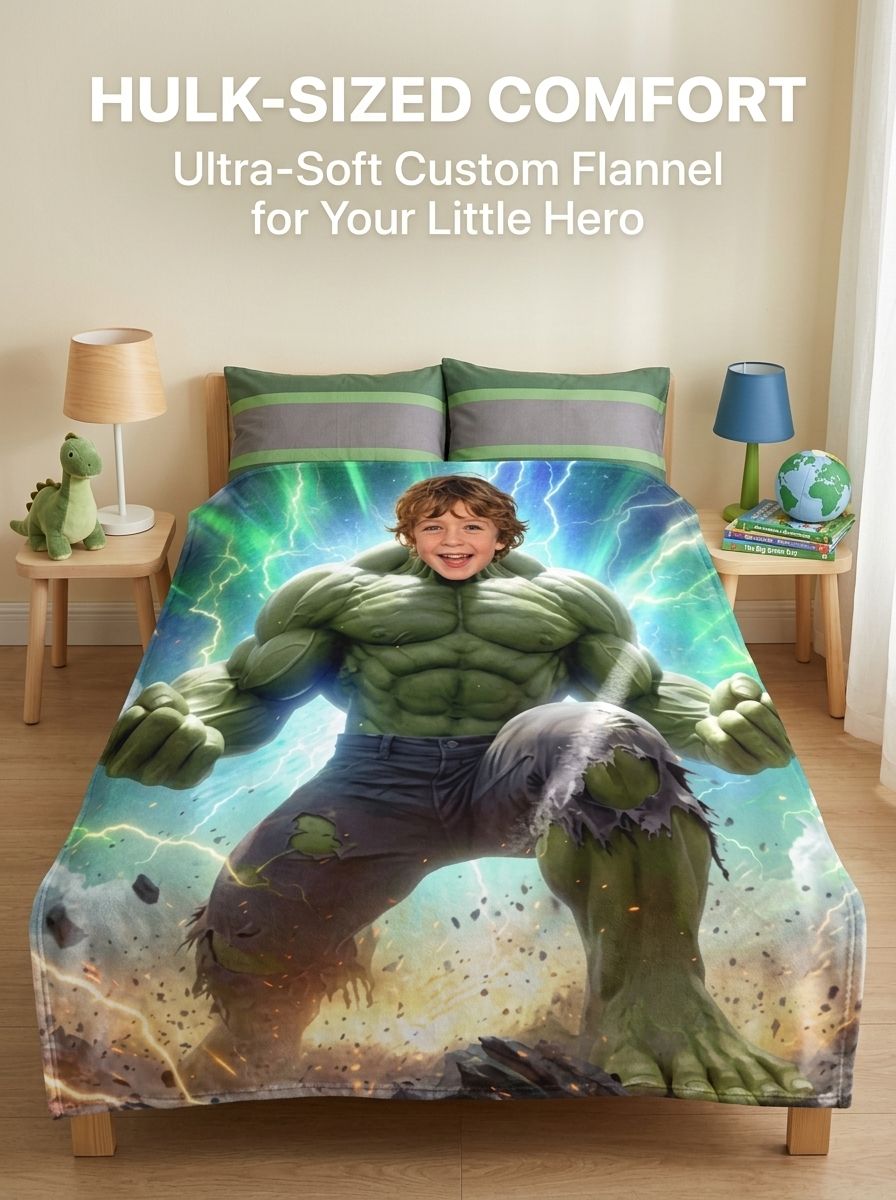 Custom Face Superhero Flannel Blanket, Personalized Photo Plush Throw for Kids and Adults, Cozy Novelty Gift