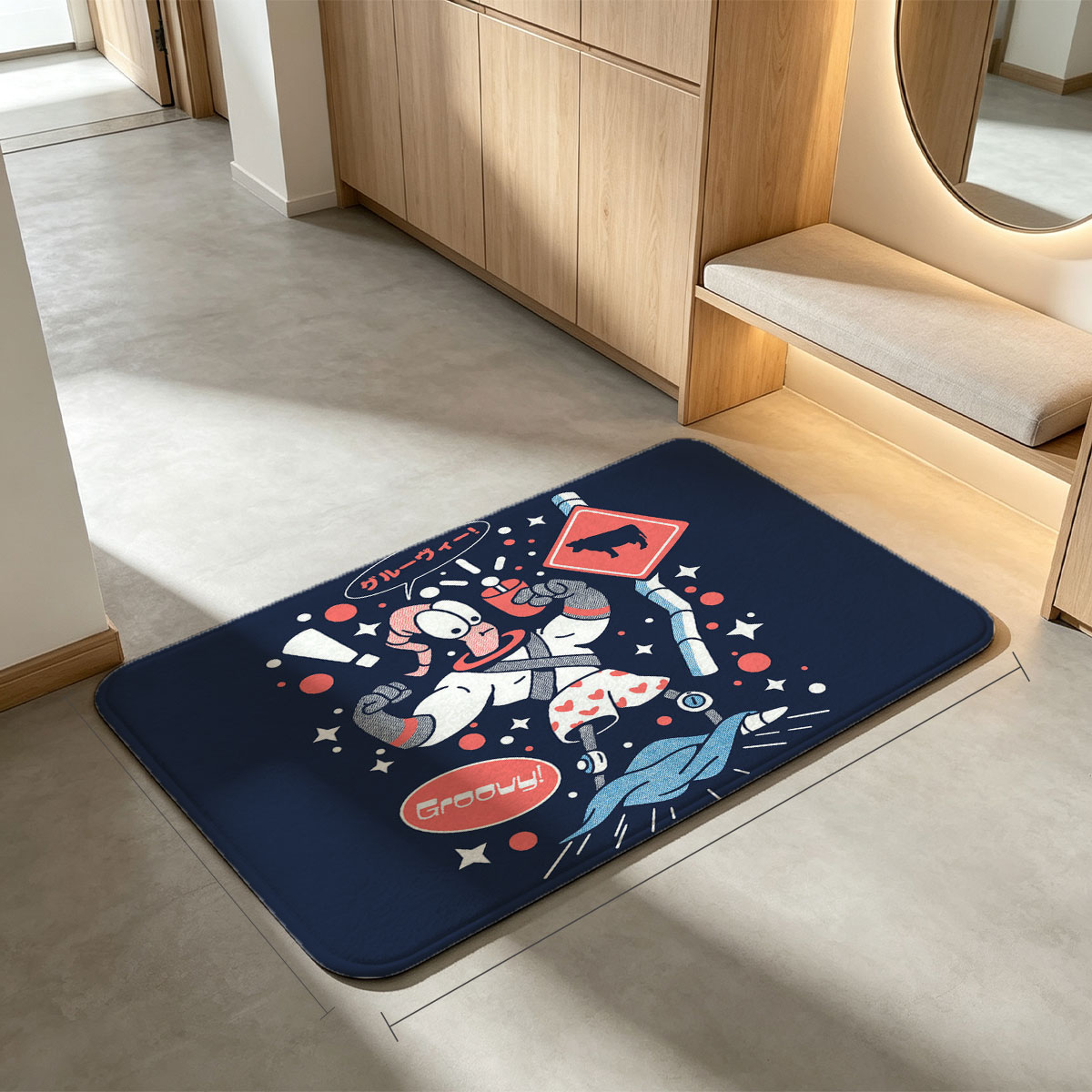 Pepe Le Pew in Space: Groovy Cow Sign with Retro Style - Flannel floor mat
