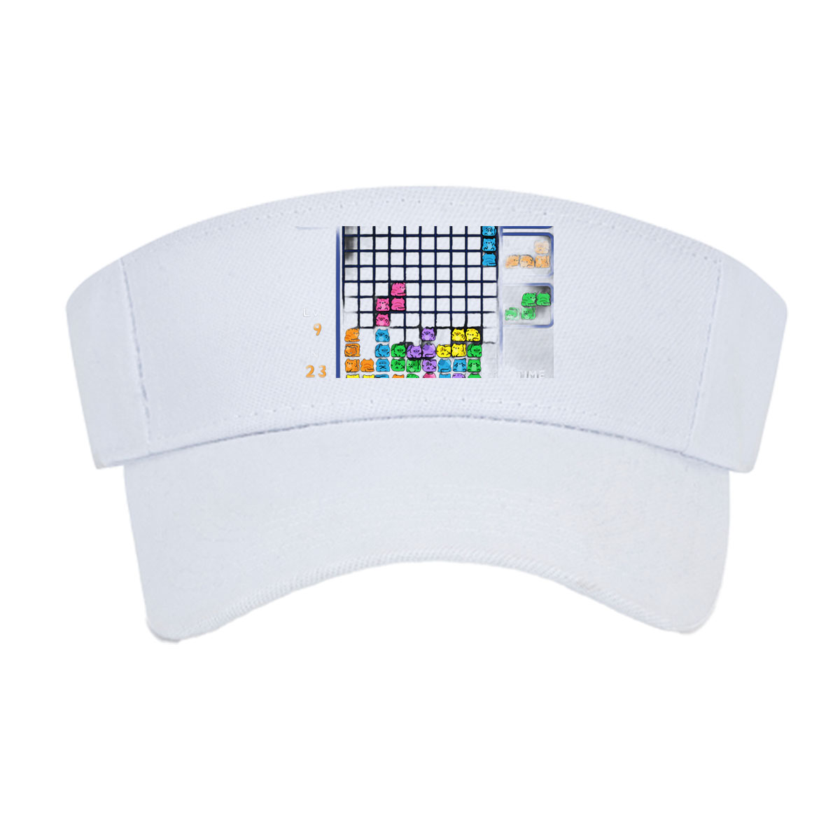 Cat Tetris Game Level 9 with Colorful Feline Blocks and Next Piece Preview -  Visor cap