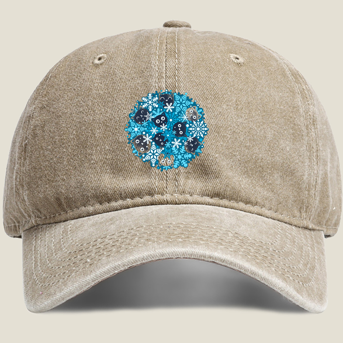 Pusheen Snowflake Pattern - Washed Denim - Baseball Cap