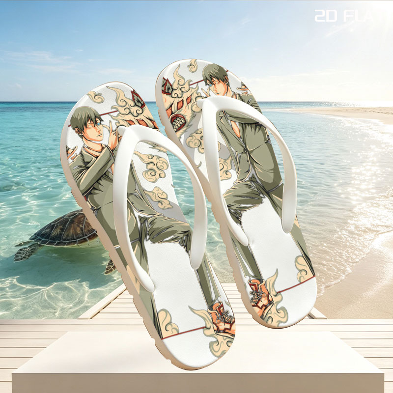 Anime Character with Sword and Fox Spirit, Stylish Suit and Sneakers -  flip-flops