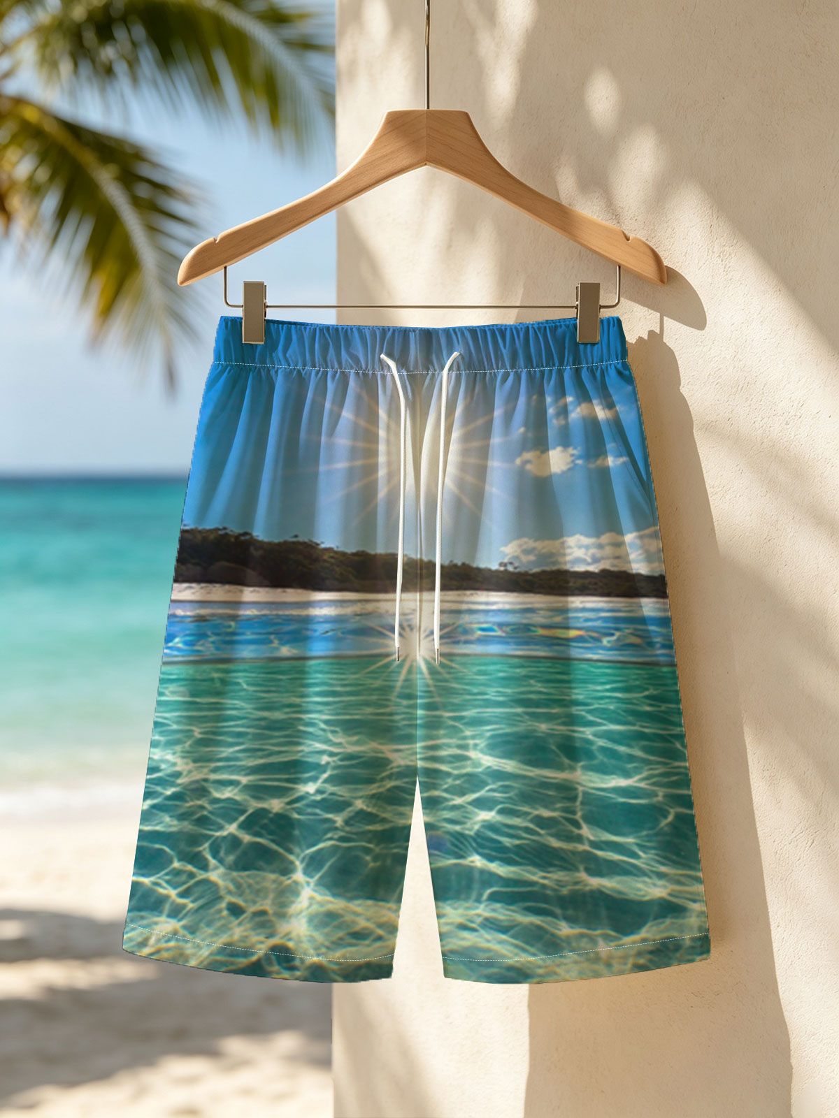 Sunshine Sparkles on Crystal Clear Waters -  Beach shorts