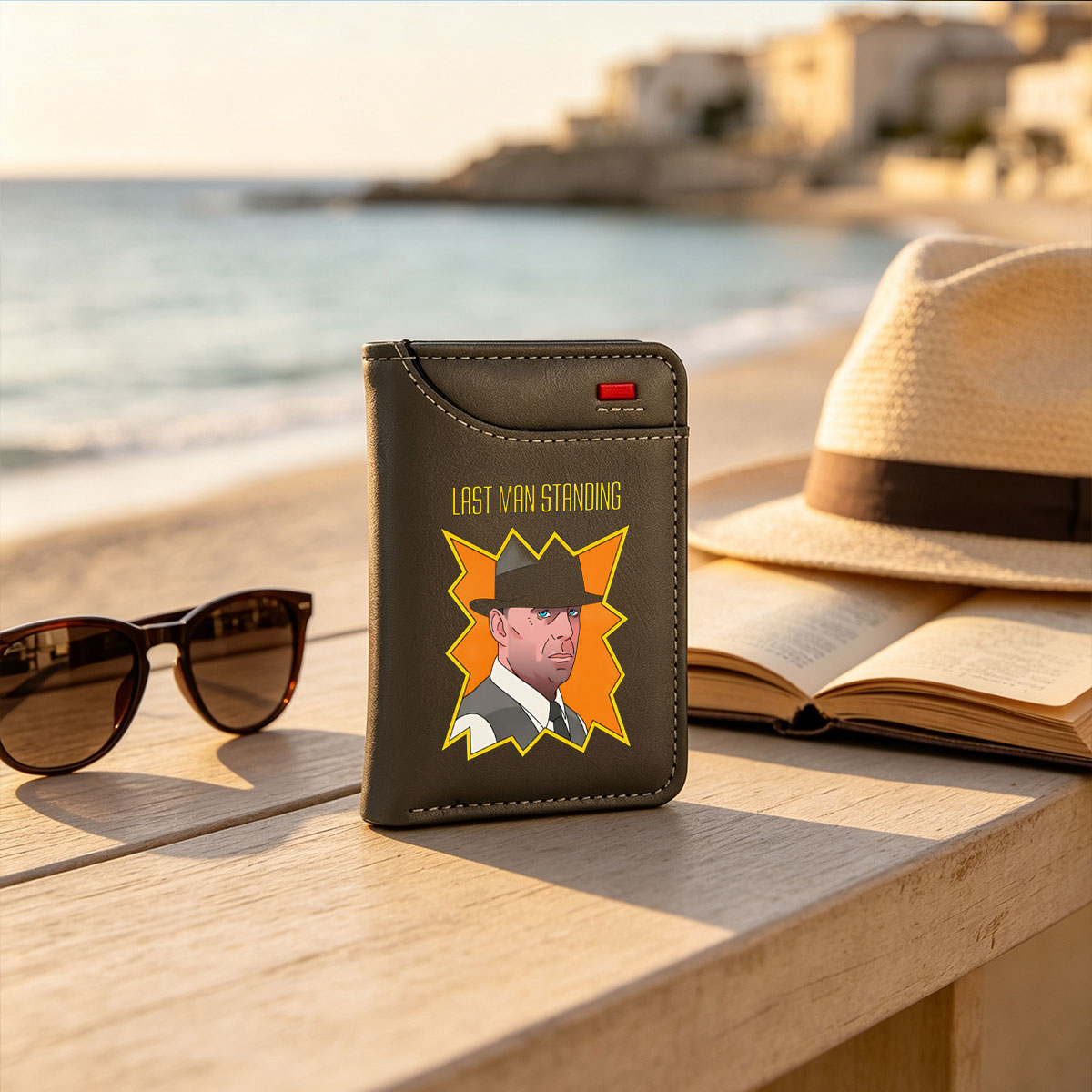 Last Man Standing: Animated Portrait of a Suave Man in Hat and Vest - Vertical Style Wallet