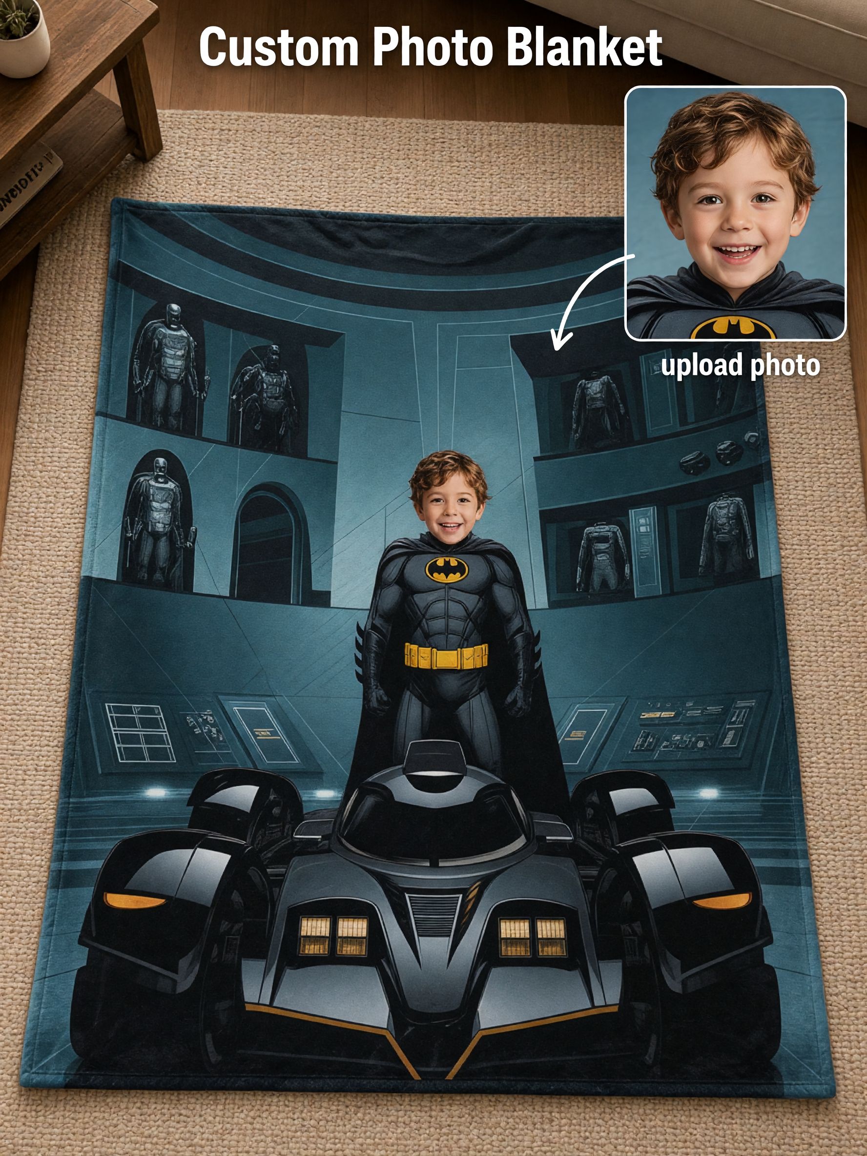 Custom Face Superhero Flannel Fleece Blanket Personalized Photo Throw Cozy Warm Velvet Plush Keepsake Gift for Kids