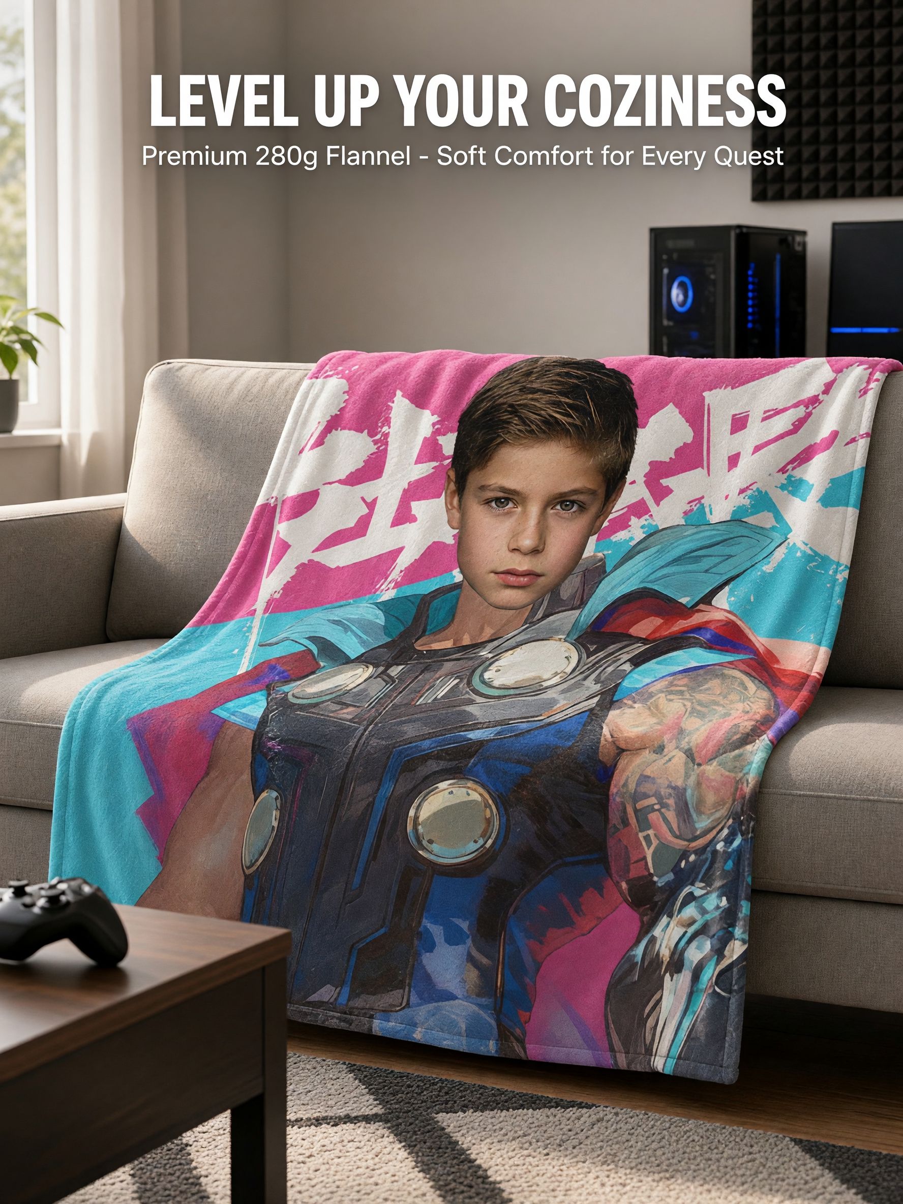 Custom Face Superhero Blanket, Personalized Comic Portrait Flannel Fleece Throw, Ideal Cozy Gift for Kids and Adults