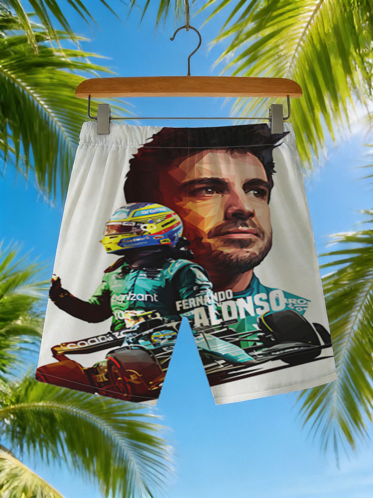Fernando Alonso in Action: Formula 1 Racing Legend -  Beach shorts