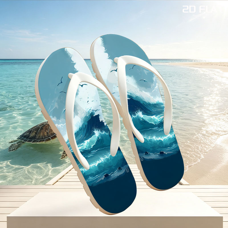 Mighty waves crash against rocks as seagulls soar above the stormy sea. -  flip-flops