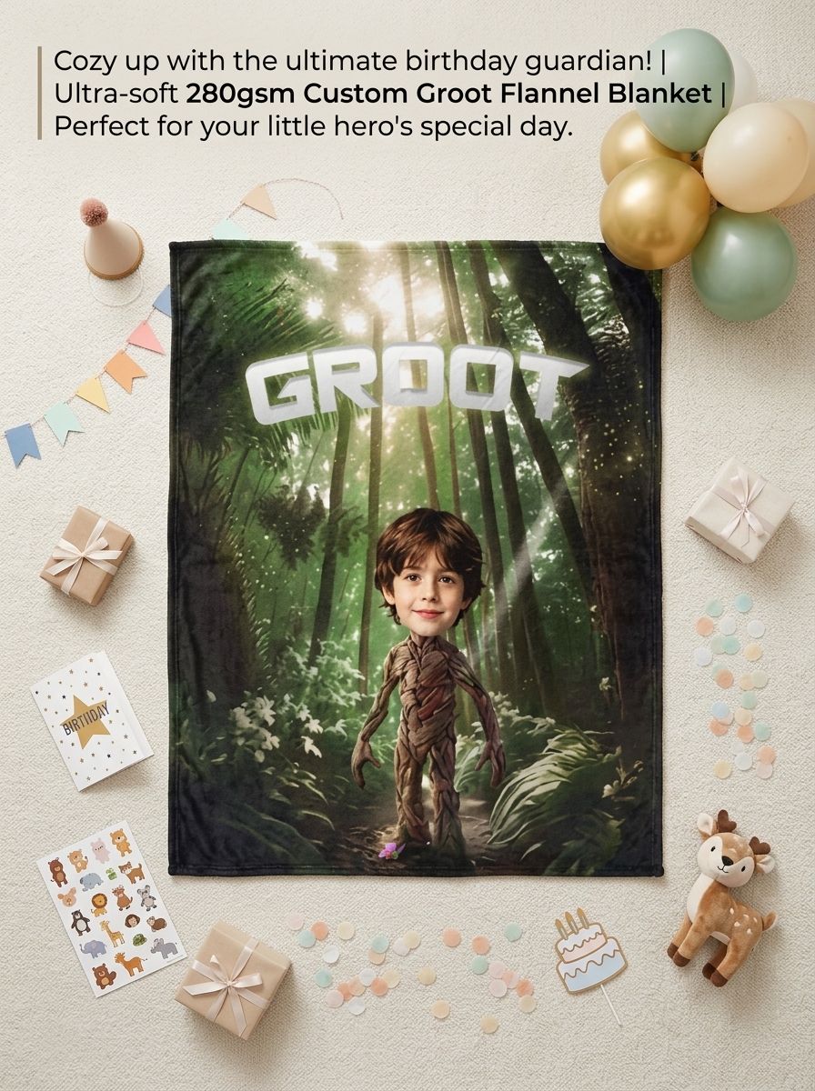 Personalized Photo Face Flannel Blanket Custom Forest Superhero Character Throw Soft Anti Pilling Bed Sofa Fleece Gift