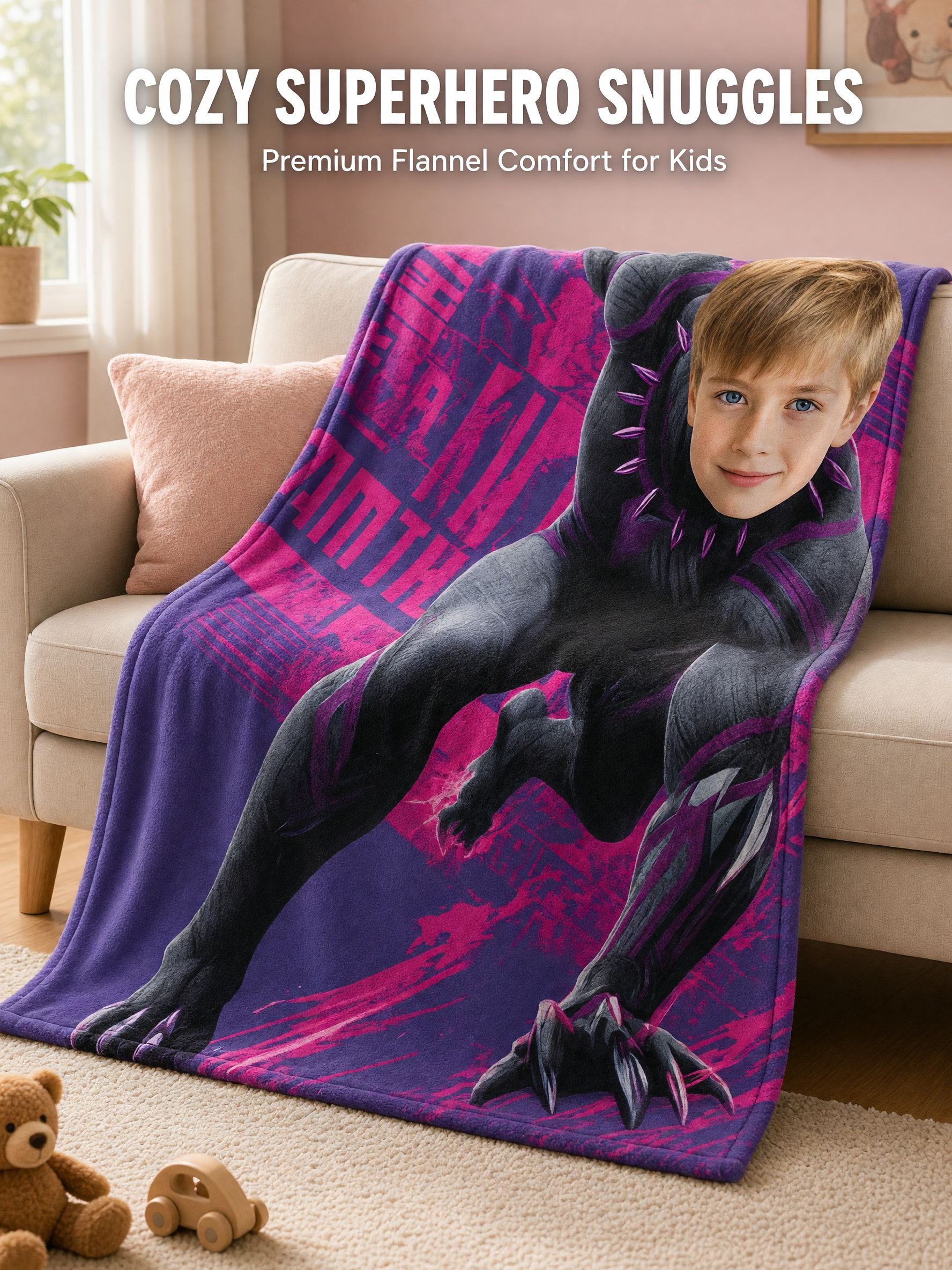 Personalized Photo Superhero Flannel Blanket Ultra Soft Custom Face Throw for Kids and Adults