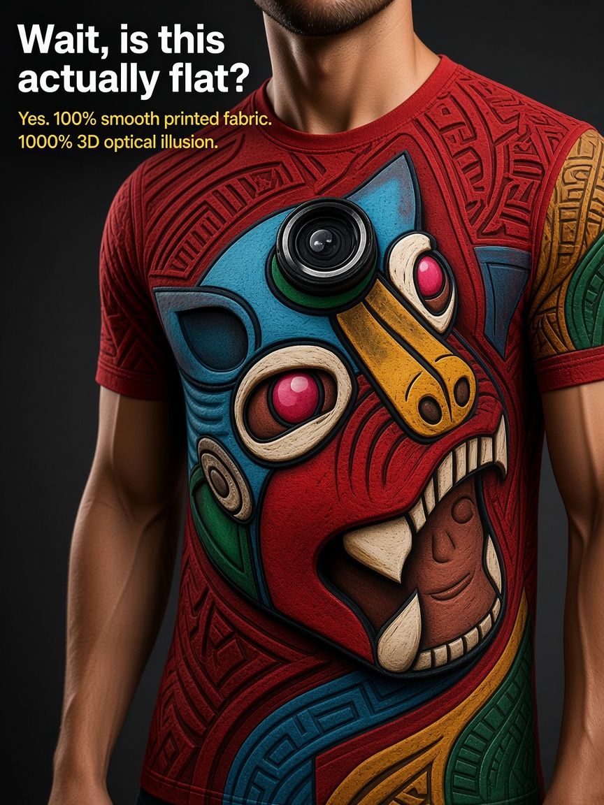 Aztec Tribal Totem 3D Optical Illusion Graphic Tee Breathable Athletic Mesh T-Shirt Casual and Sports Wear