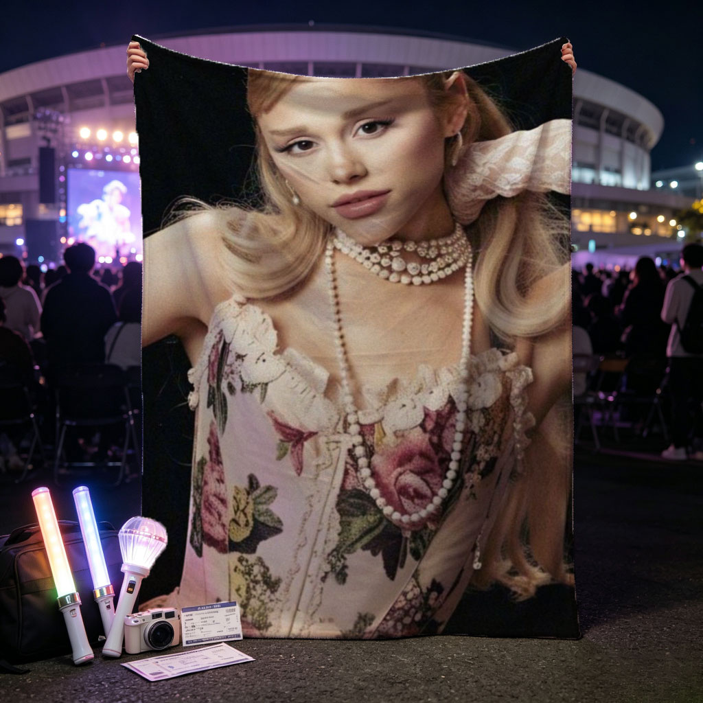 Ariana Grande in Elegant Floral Corset with Pearl Necklace and Vintage Style Pose - Blankets