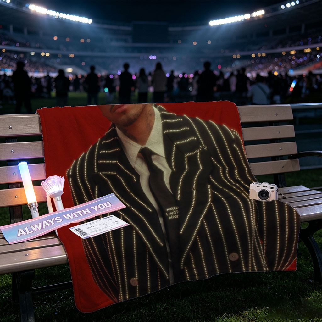 J Balvin in a Striking Red-Background Portrait Wearing a Glittering Black Suit and Red Sunglasses - Blankets