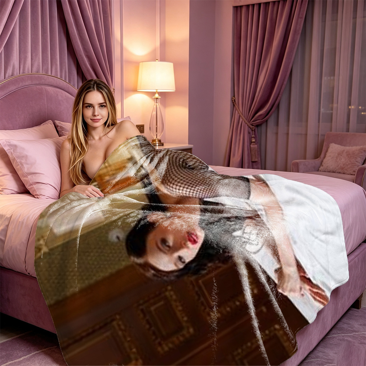 Nude Emma Watson lying on red rose petals in bed - Blanket