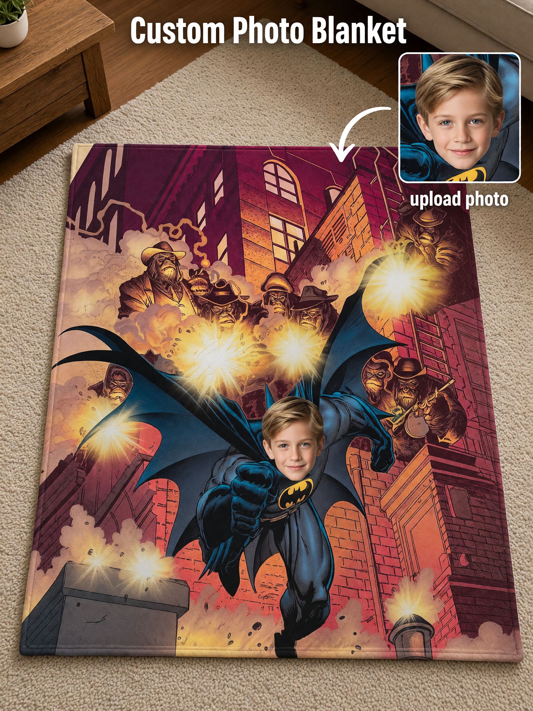 Custom Photo Face Superhero Blanket Ultra Soft Flannel Comic Throw Ideal Personalized Gift for Kids and Comic Fans