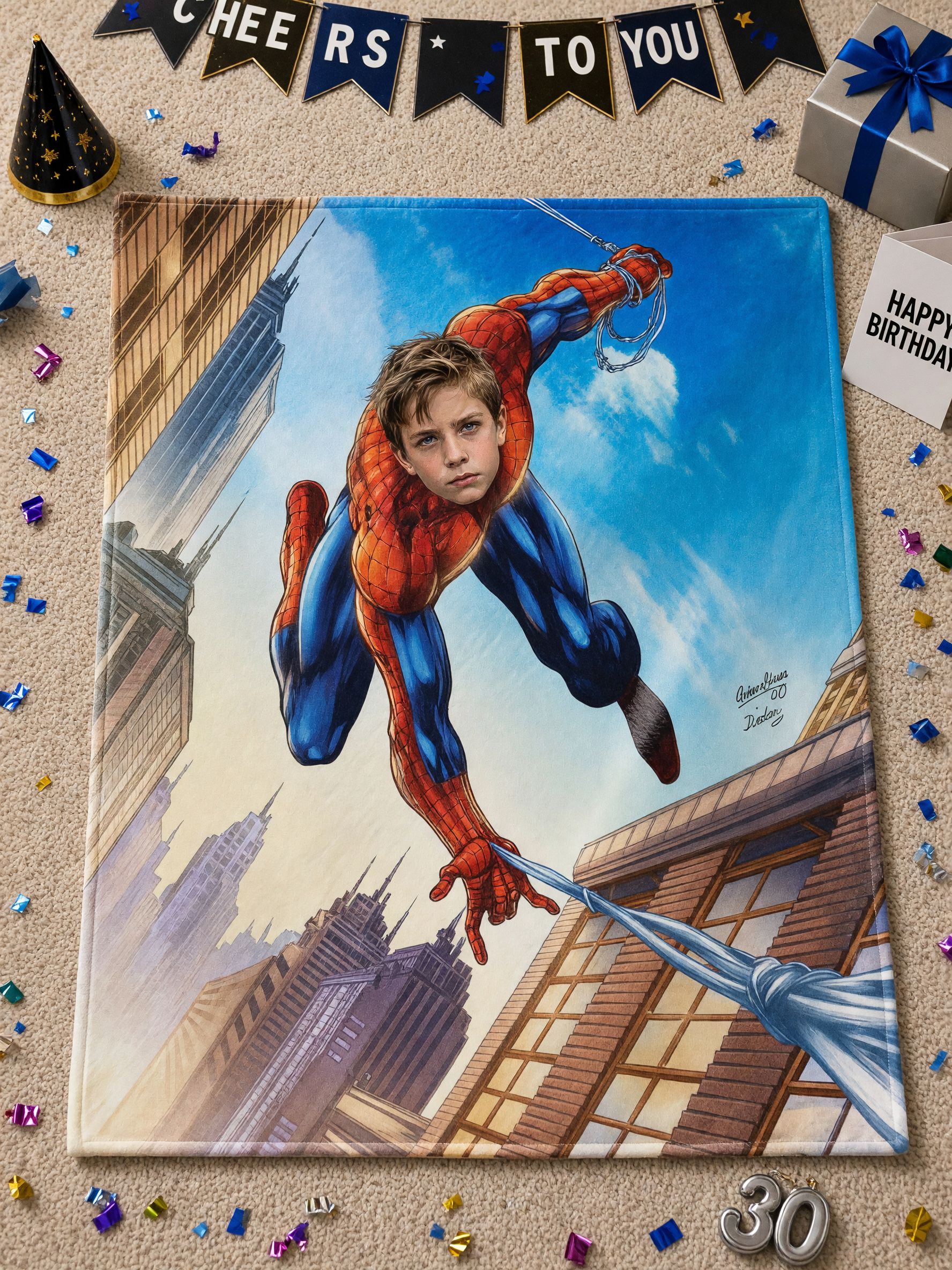 Custom Face Superhero Flannel Blanket, Personalized Photo Throw for Kids Adults, Soft Warm Fleece Bed Couch Decor