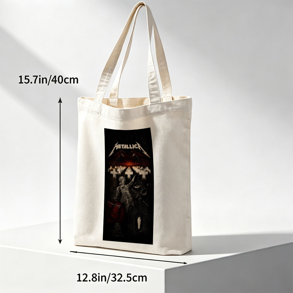 Metallica Cemetery Scene with Statue and Crosses in Dark Atmosphere - Canvas tote bags