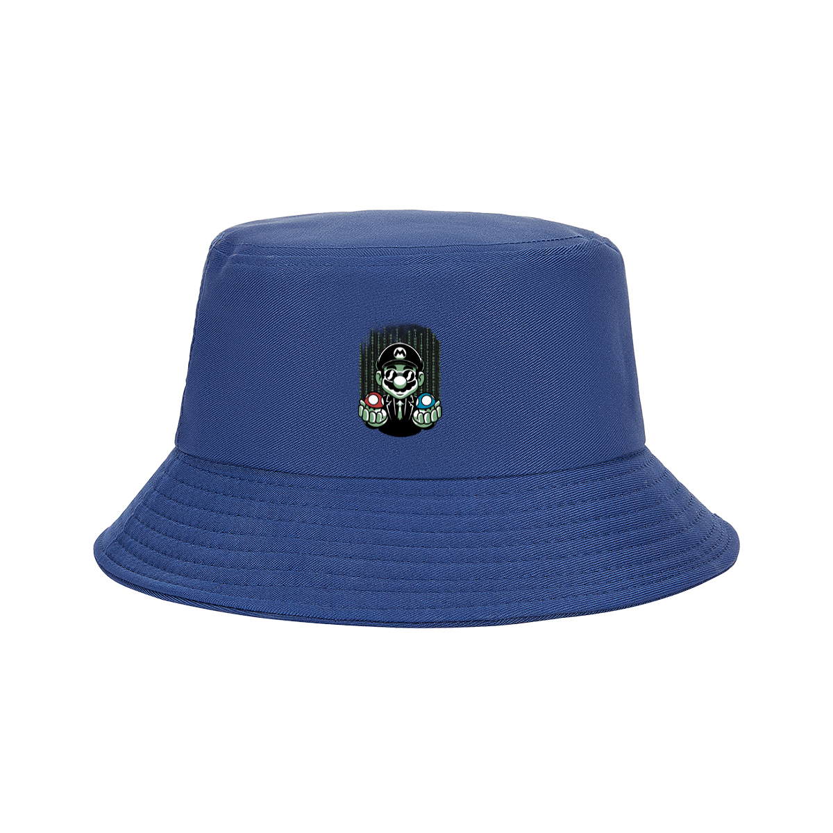 Mario in Matrix Code with Red and Blue Mushrooms - Fisherman's Hat