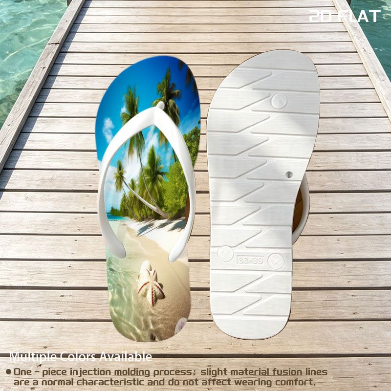 Tropical Beach with Palm Trees and Starfish -  flip-flops