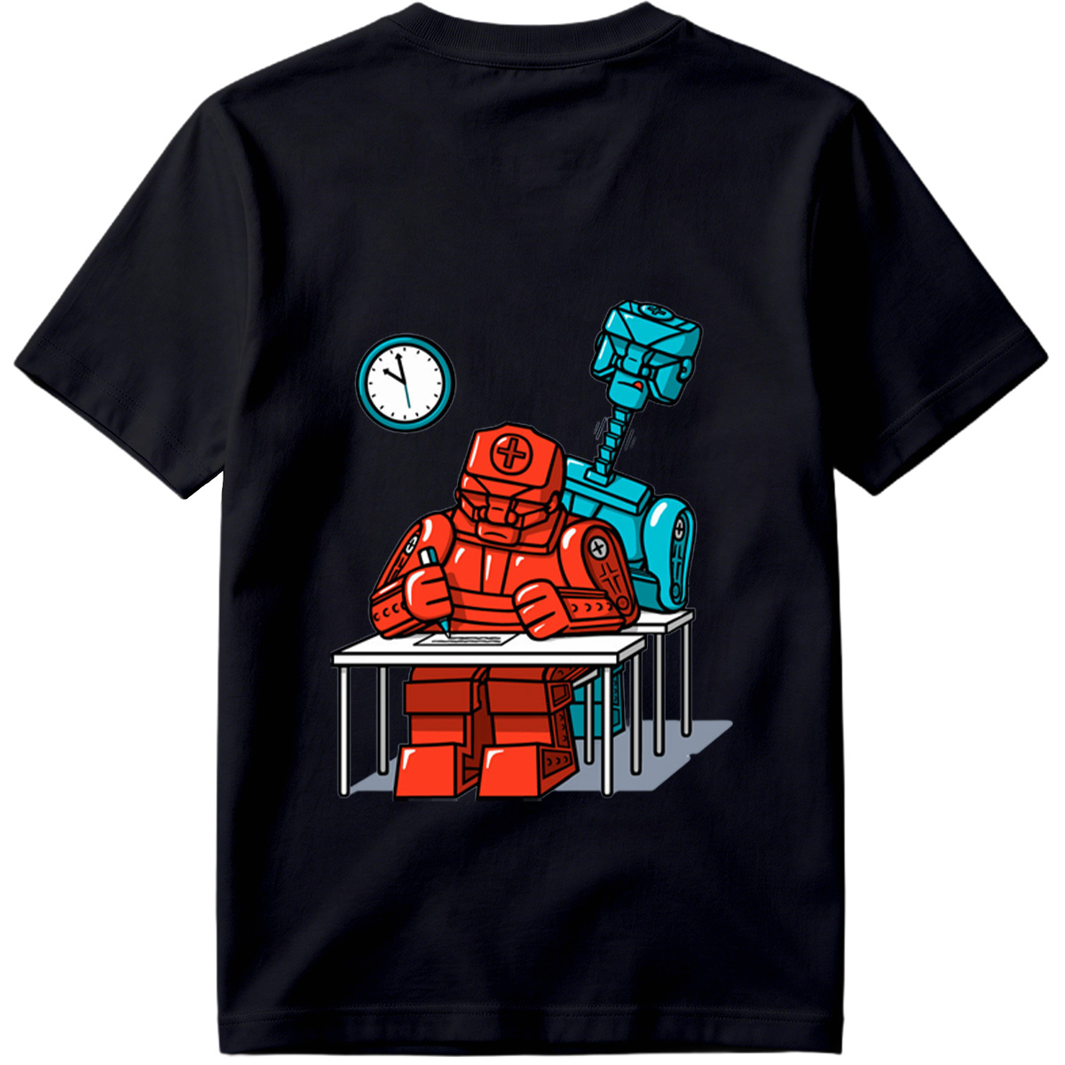 Red Robot Medic Studying at Desk - Tee