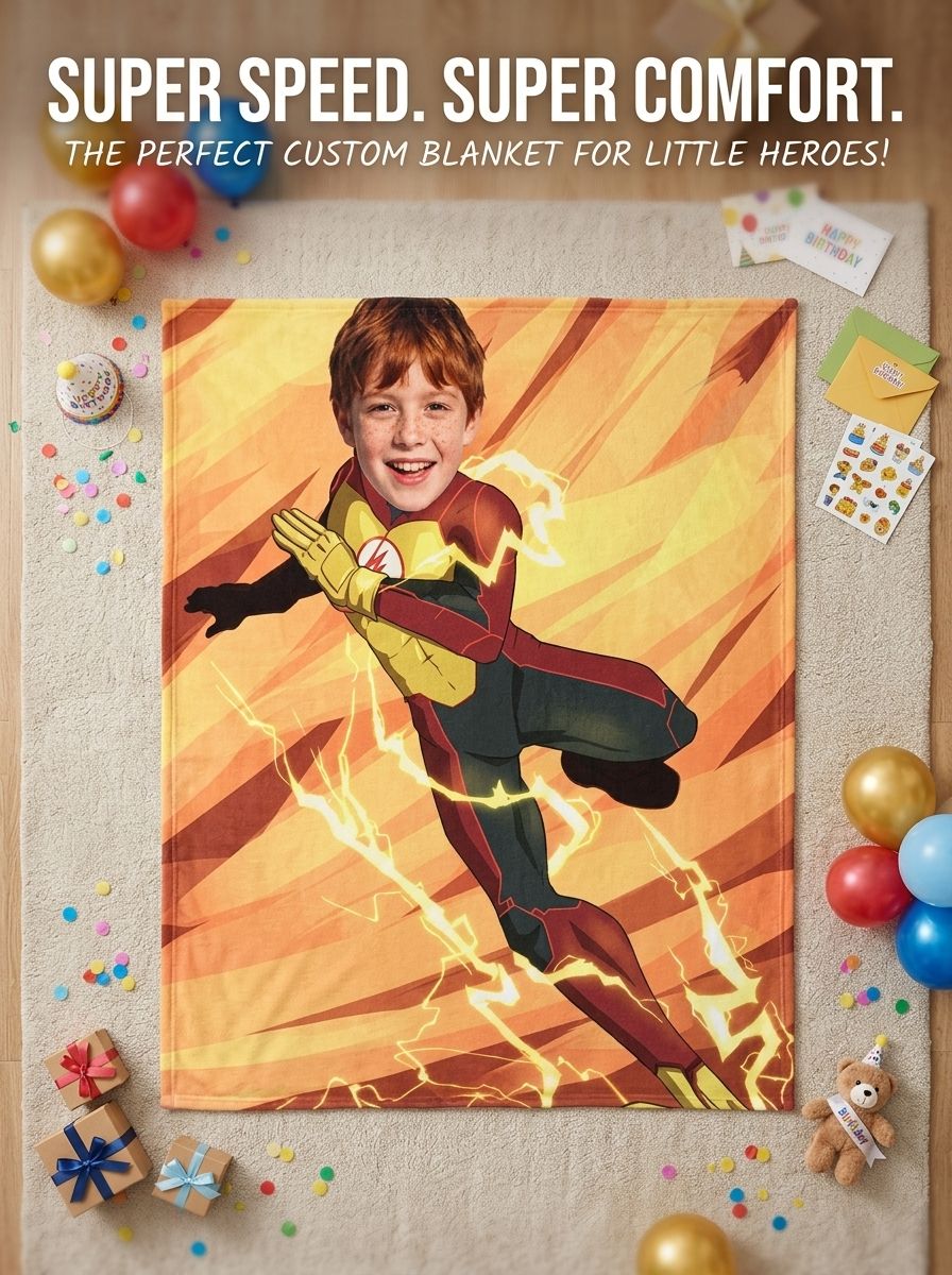 Personalized Superhero Photo Flannel Blanket Custom Face Throw Soft Warm Fleece Bed Couch Cover Ideal Birthday Gift