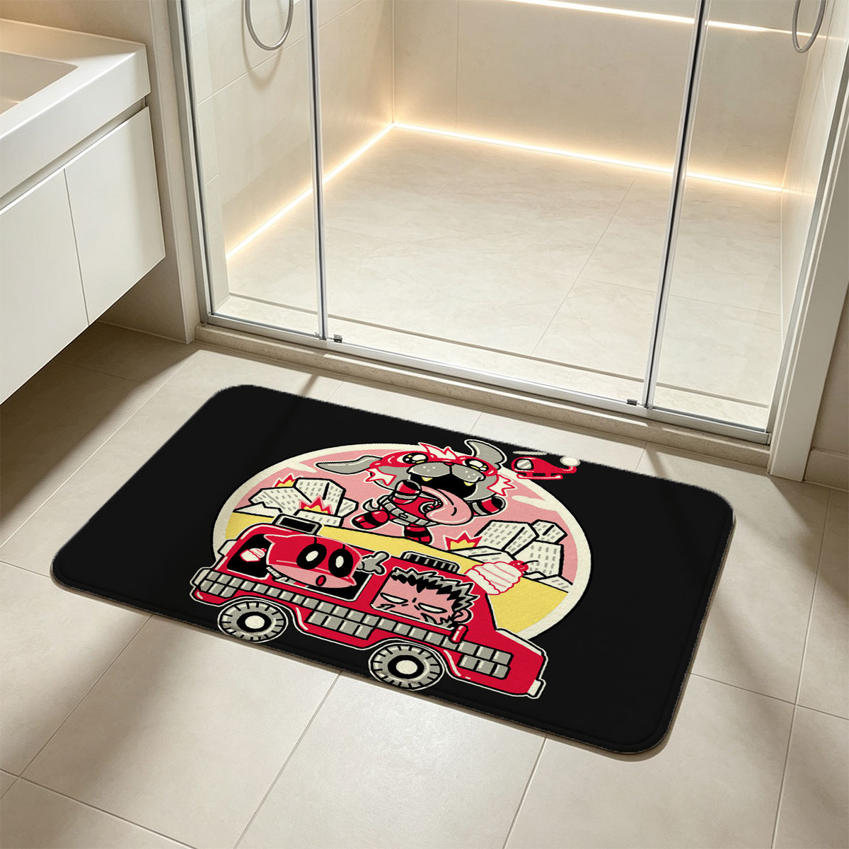Teen Titans Go! Fire Truck Chaos with Beast Boy and Cyborg - Flannel floor mat