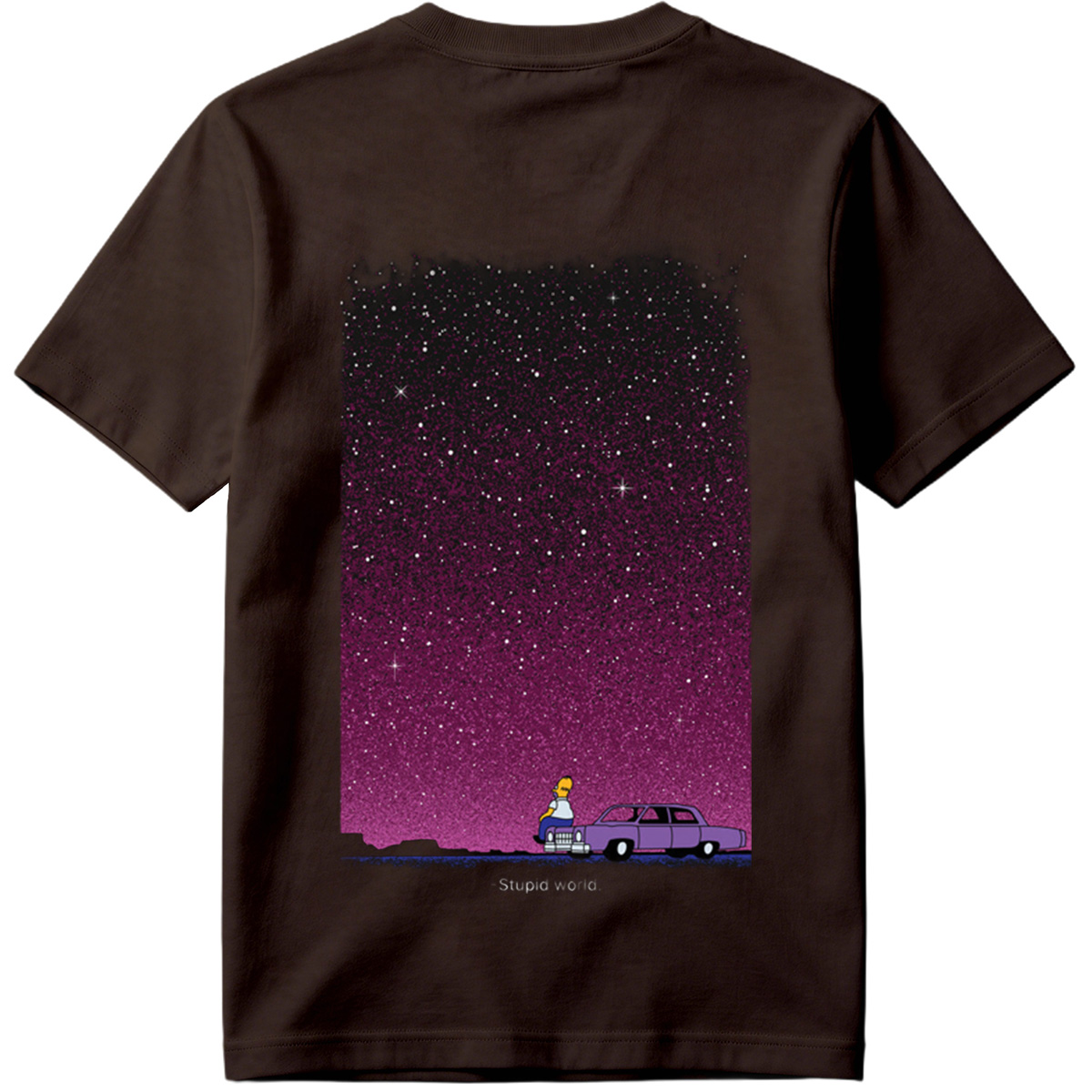 Homer Simpson Stares at the Stars in a Purple Sky - Tee