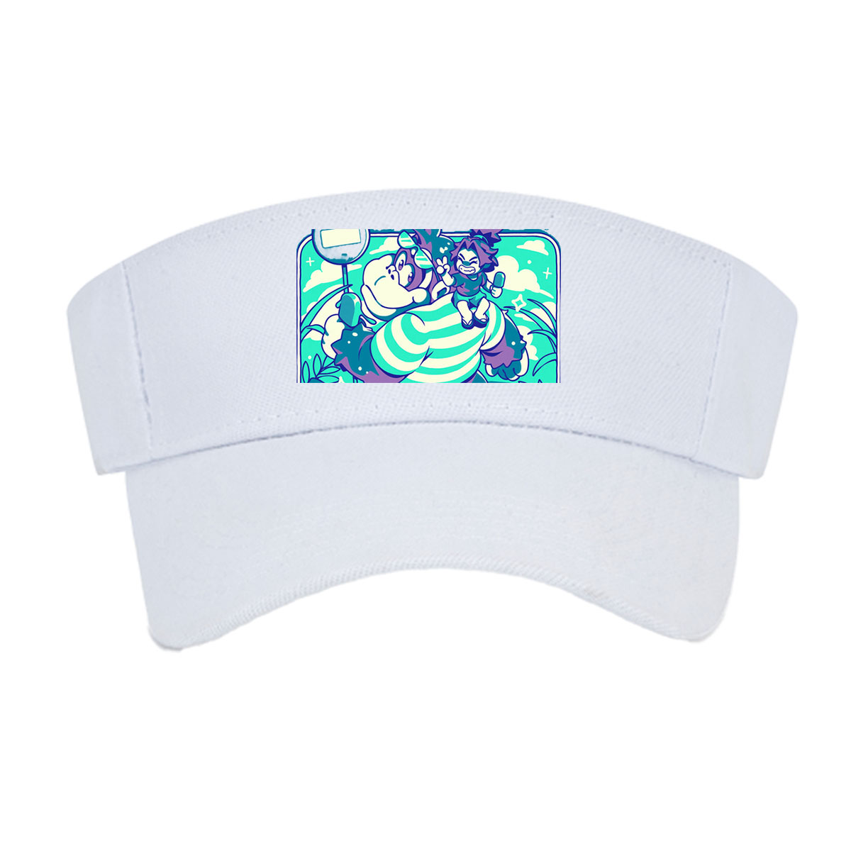 Bananas & Breeze: A whimsical adventure with a striped giant and a playful rider in a vibrant, magical landscape. -  Visor cap