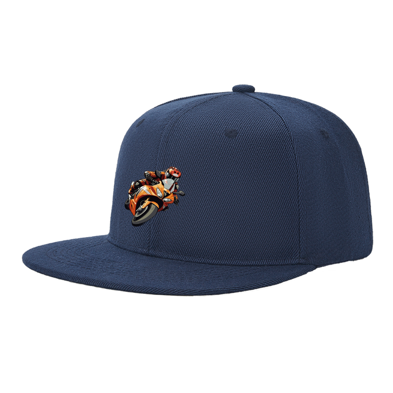 Flat Brim Baseball Cap Orange Motorcycle Rider Graphic Streetwear Underground Skate Style for Bike Track Urban Riders and Moto Enthusiasts