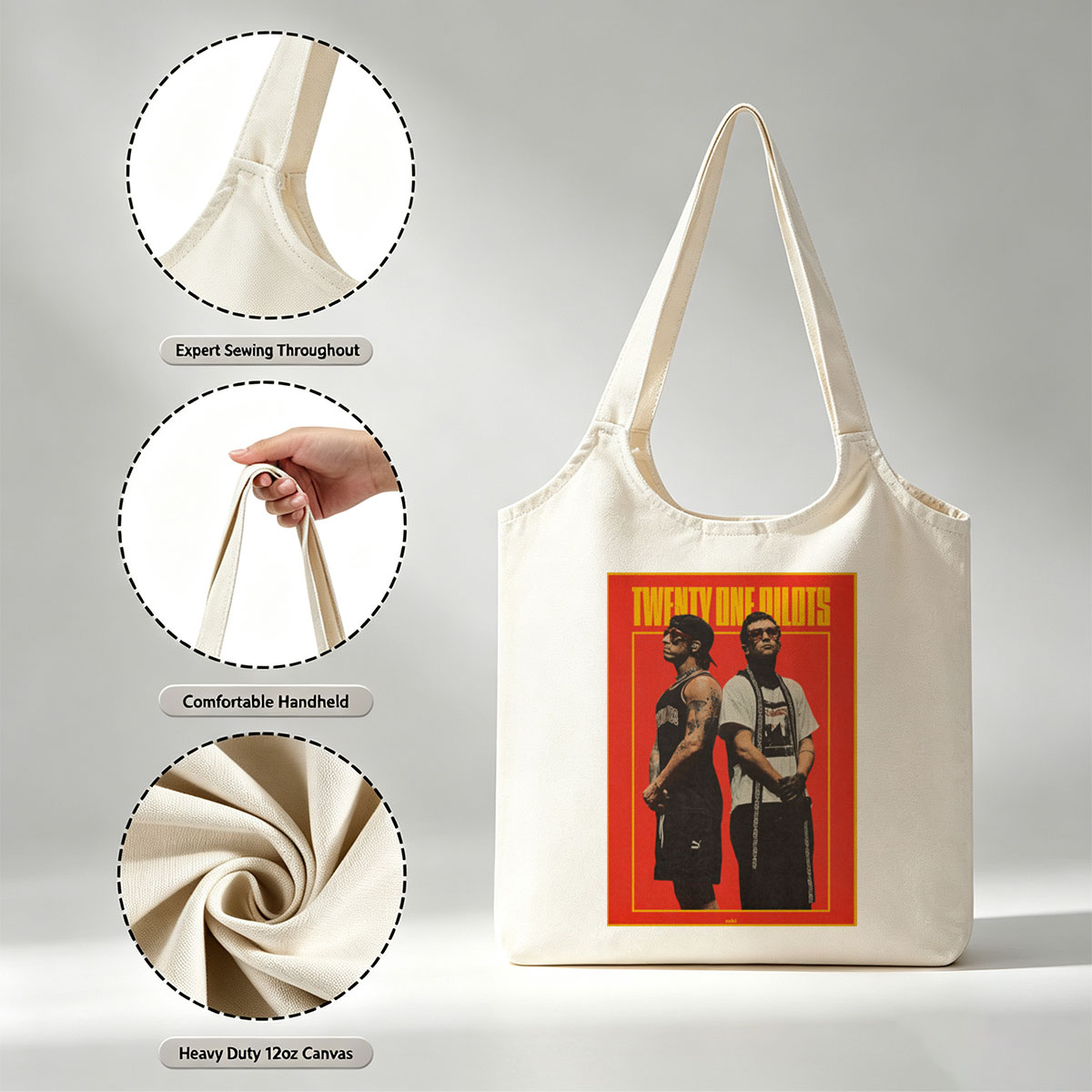 Twenty One Pilots Standing Back to Back in Bold Red Poster Art - Canvas shoulder bags/