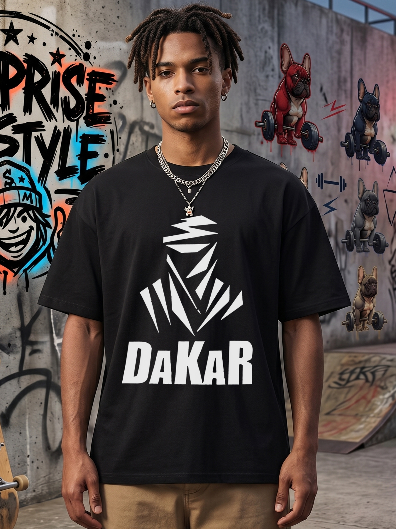 Men's Dakar Logo Print T-Shirt with Bold Graphic Design Casual Round Neck Lightweight Breathable Summer Short Sleeve Tee for Outdoor Adventures and Everyday Wear Adults