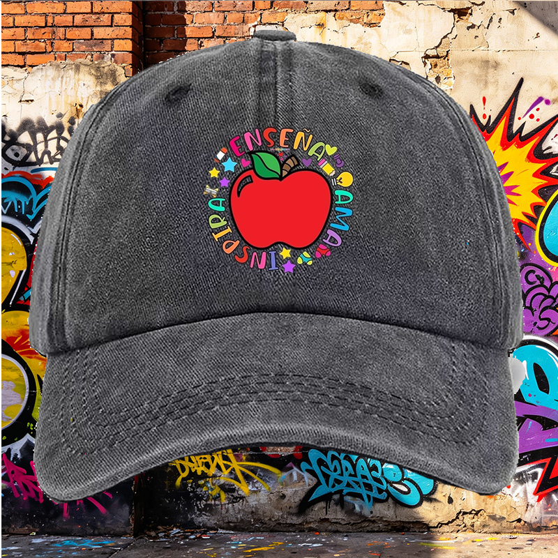 Men's Printed Washed Cap with Colorful Apple & 